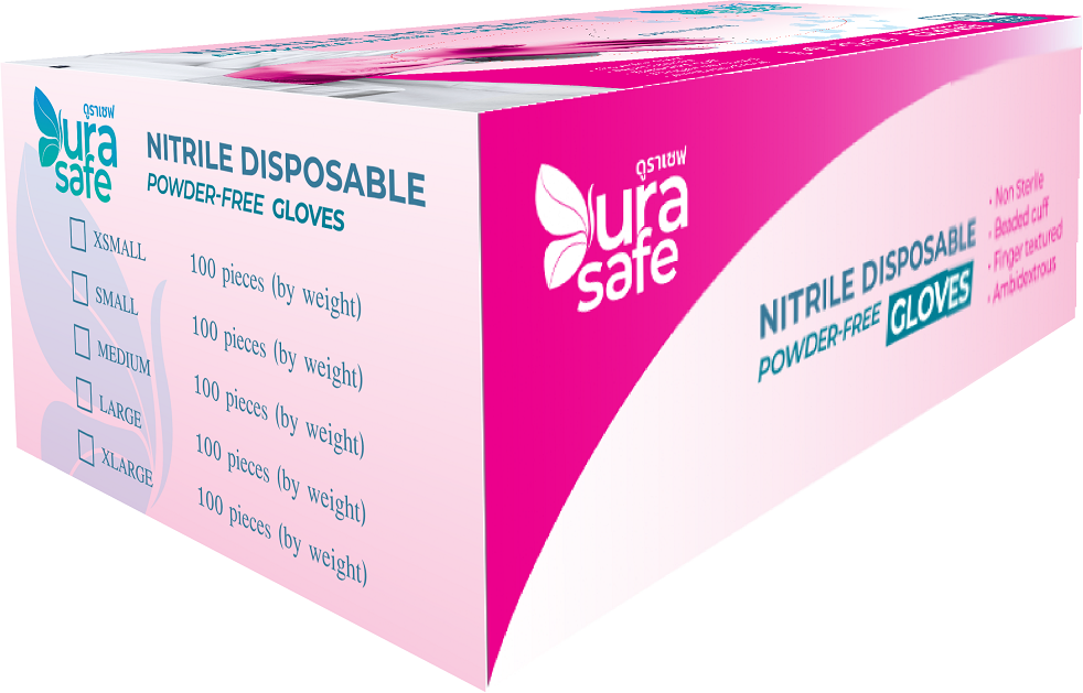 [ยกลัง 10 กล่อง] PNK38 ถุงมือไนไตร สีชมพูพาสเทล รุ่นบางกระชับ ยาว 9 นิ้ว หนา 3 มิล หนัก 3.8 กรัม (100ชิ้น/กล่อง)