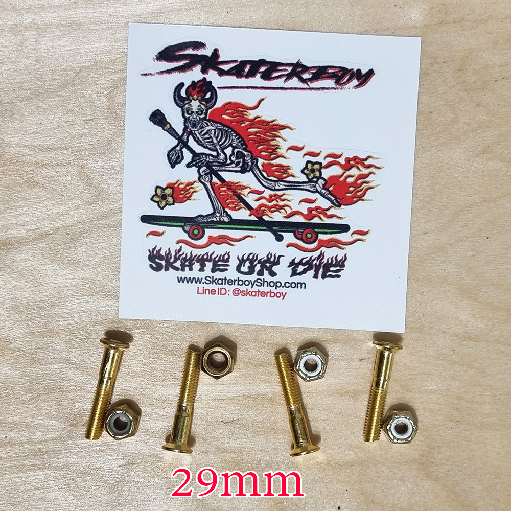 [0309] น็อตทอง ยึดทรัคสเก็ตบอร์ด ยาว 29, 38, 44, 60mm มีบ่า ถนอมไม้ หัวหกเหลี่ยม ตัวผู้พร้อมตัวเมีย คือ1คู่