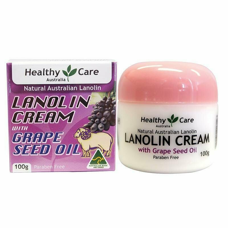 Healthy Care Lanolin Cream With Grape Seed 100g เฮลตี้แคร์ ลาโนลิน วิช เกรปซีด ครีมรกแกะผสมเกรดซีด ขนาด 100 มิลลิกรัม