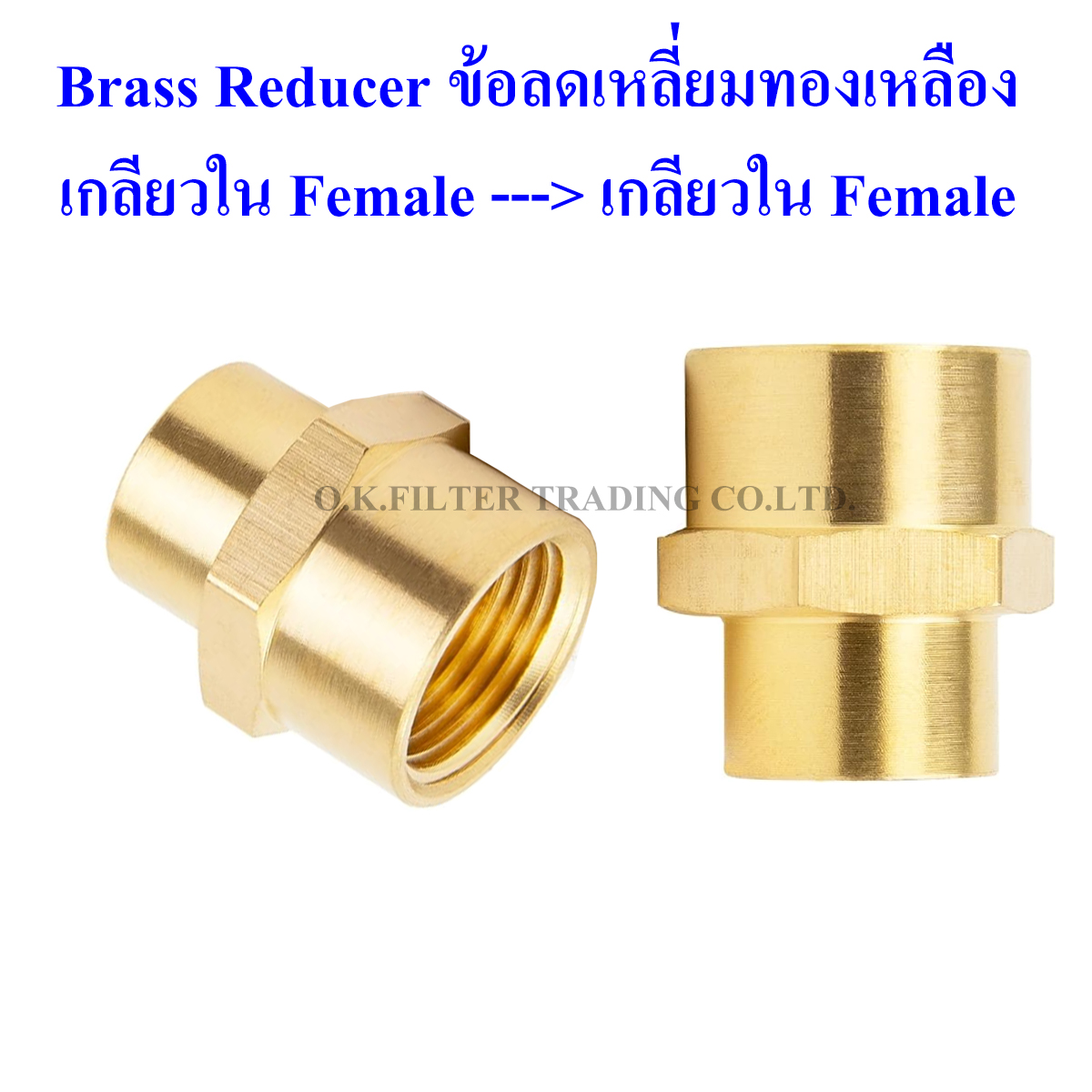 ข้อลดเหลี่ยมทองเหลือง เกลียวใน (Female) x เกลียวใน (Female)
