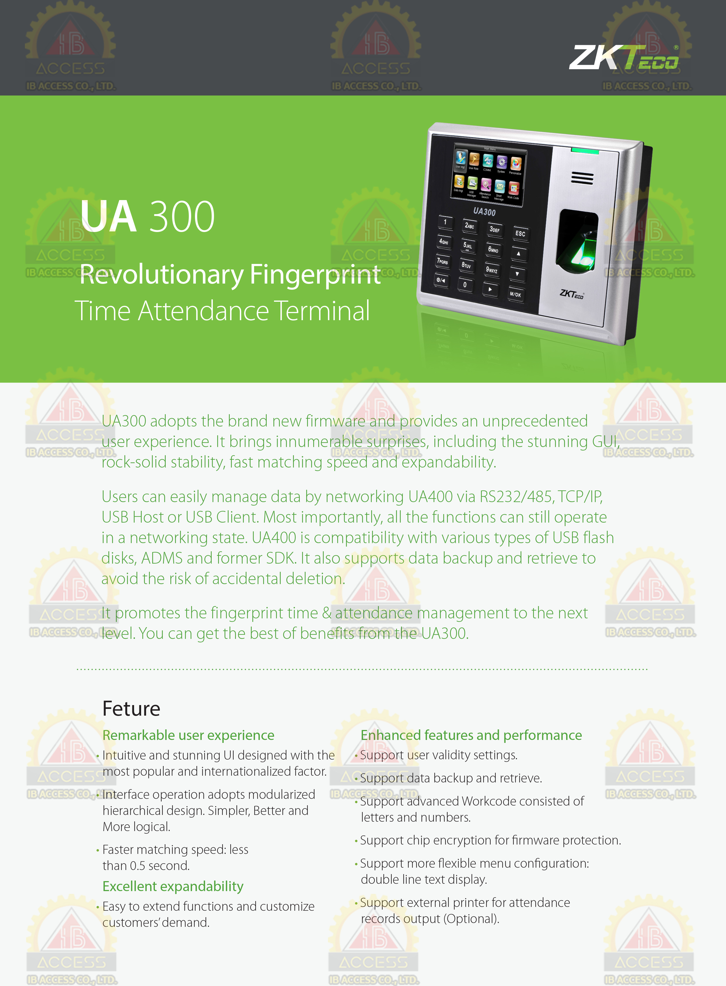 เครื่องสแกนลายนิ้วมือ ยี่ห้อ ZKTeco รุ่น UA300