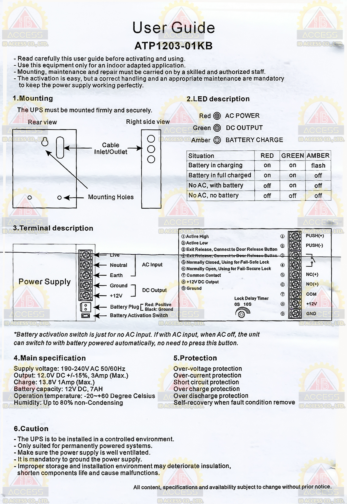 Power Supply 12V 3Amp. รุ่น ATP1203-01KB พร้อม Battery 12V 7Ah.