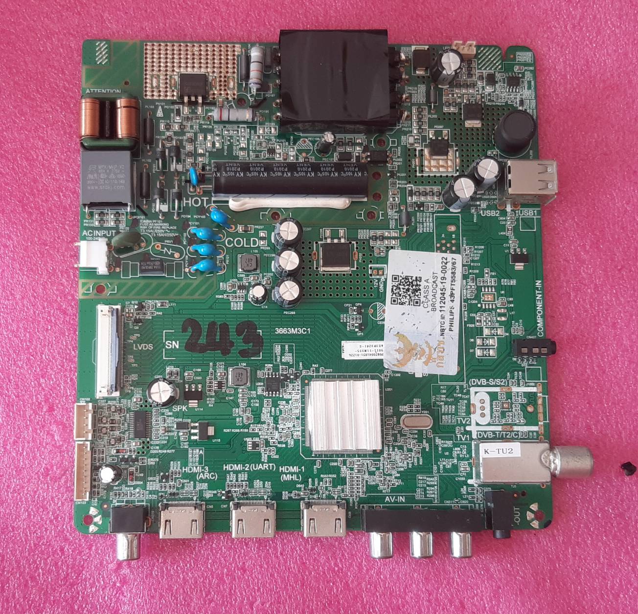 อันที่ 243 PHILIPS 43PFT5583 ซีสเตร็ม 3663M3C1 4715-3663M3-A3233K01 ดีเทสแล้ว