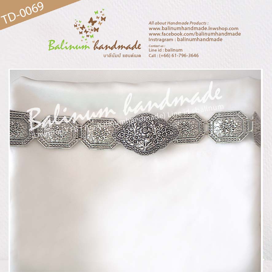 Thai Traditional Silver Belt Chain Vintage Bohemian Antique เข็มขัดเงิน สไตล์วินเทจโบฮีเมียนแอนทีค สวมใส่ง่าย จะใส่แมทซ์กับผ้าซิ่น ผ้าไทย ชุดเมือง ชุดล้านนา หรือกับกระโปรง และกางเกงยีนส์ ก็ดูเก๋และเท่ห์ดีค่ะ เงิน (Silver)