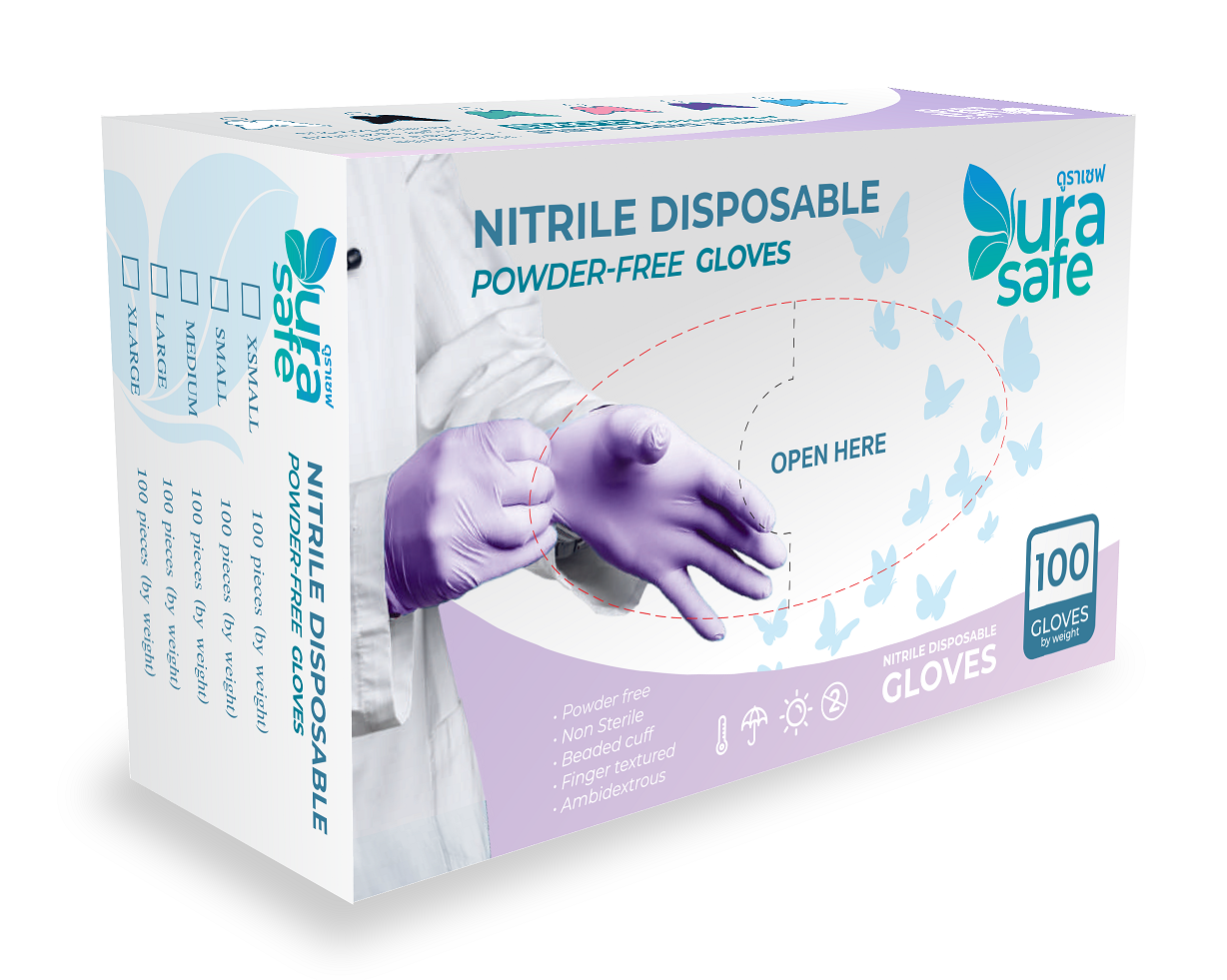 [ยกลัง 10กล่อง] LIL32 ถุงมือไนไตร สีม่วงอ่อน ไม่มีแป้ง บางกระชับ ยาว 9นิ้ว หนัก 3.5กรัม (100ชิ้น/กล่อง)