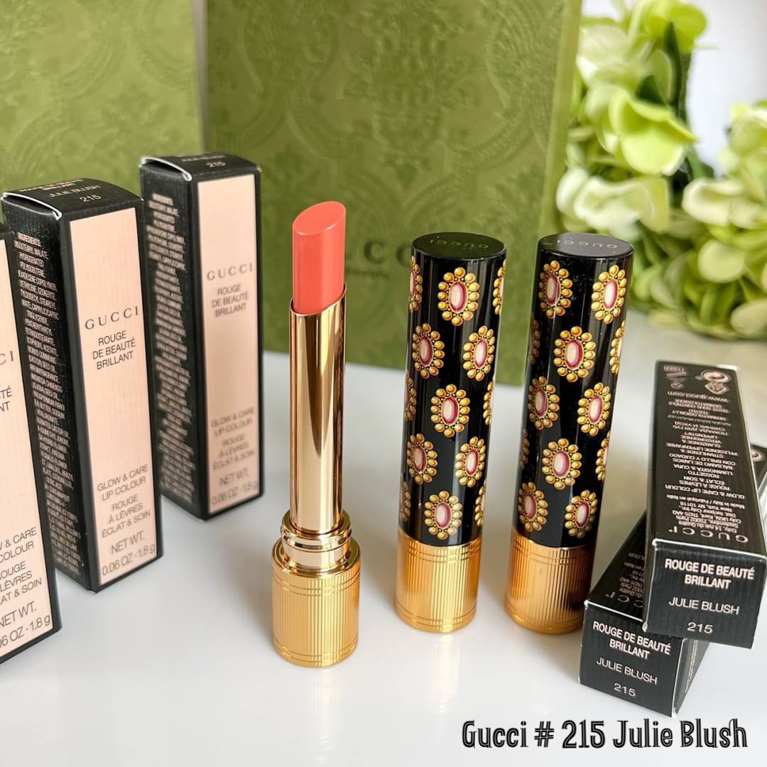 ลิปสติก Gucci Rouge de Beaute Brillant Glow&Care Lip Colour 1.8g # 215 Julie blush