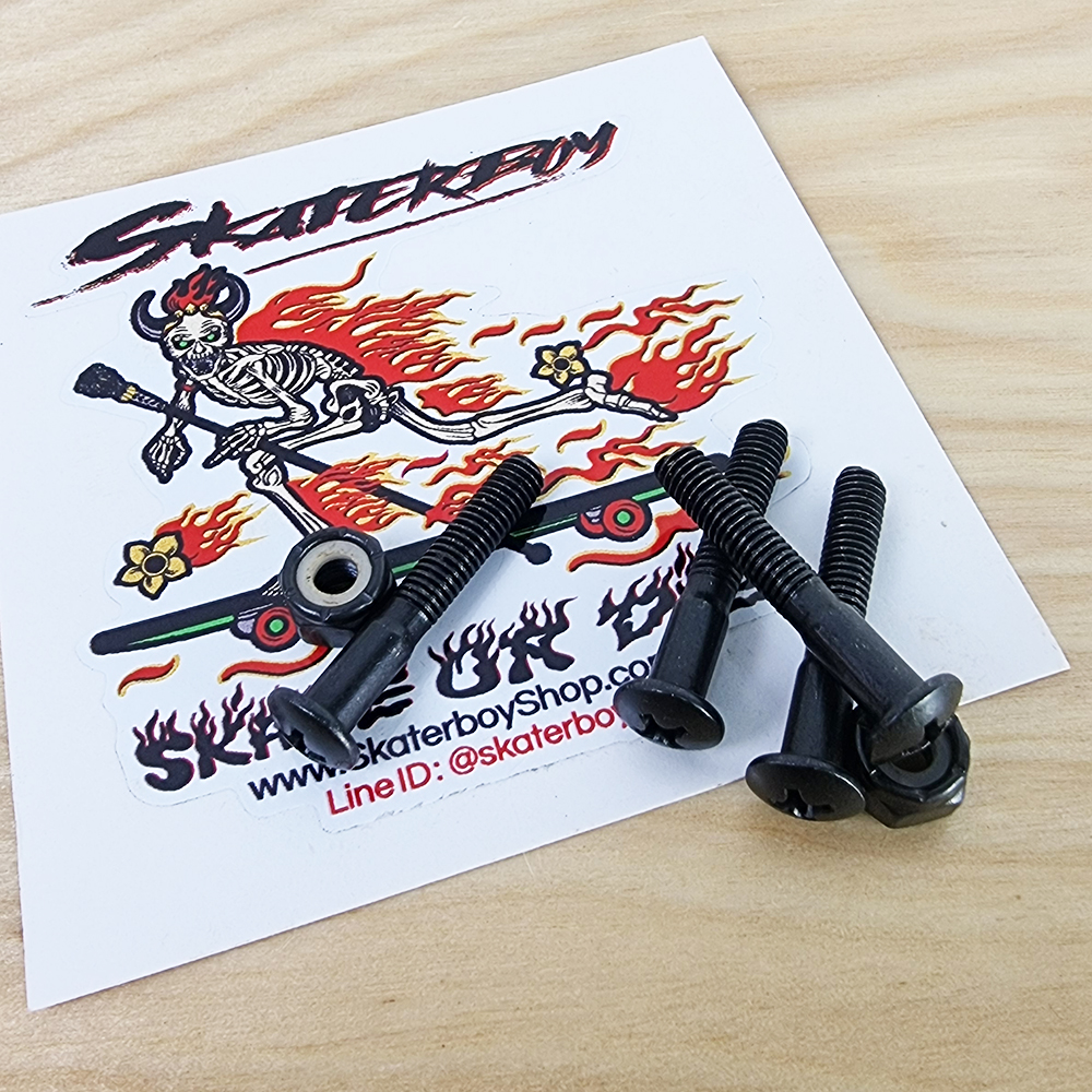 [0309] น็อตยึดทรัคสเก็ตบอร์ด หัวเห็ด ไม่กินบอร์ดไม้ 26-30mm พร้อมน้อตตัวเมีย