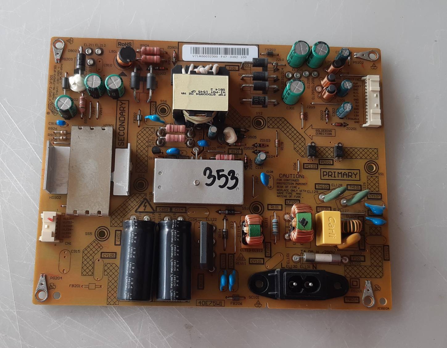 อันที่ 353 TOSHIBA 40L2550VT ซัฟฟลาย V71A00032300 ดีเทสแล้ว