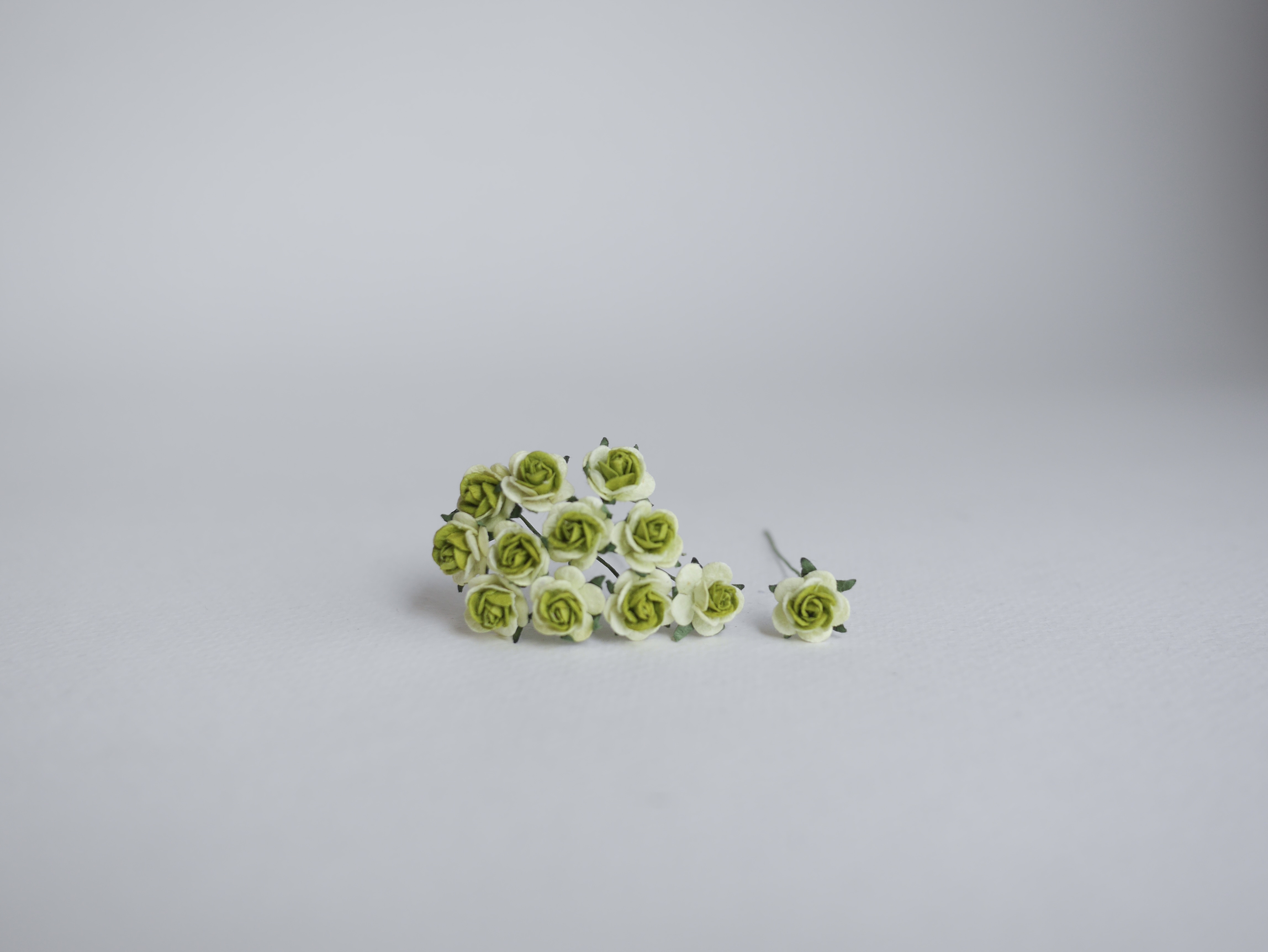 ดอกไม้กระดาษสาสำหรับตกแต่ง ของชำร่วย ดอกกุหลาบกระดาษสา ดอกไม้จิ๋ว สีเขียวอ่อน เขียวเข้ม two-tone ขนาด 0.8 cm. จำนวน 100 ดอก/1 ถุง