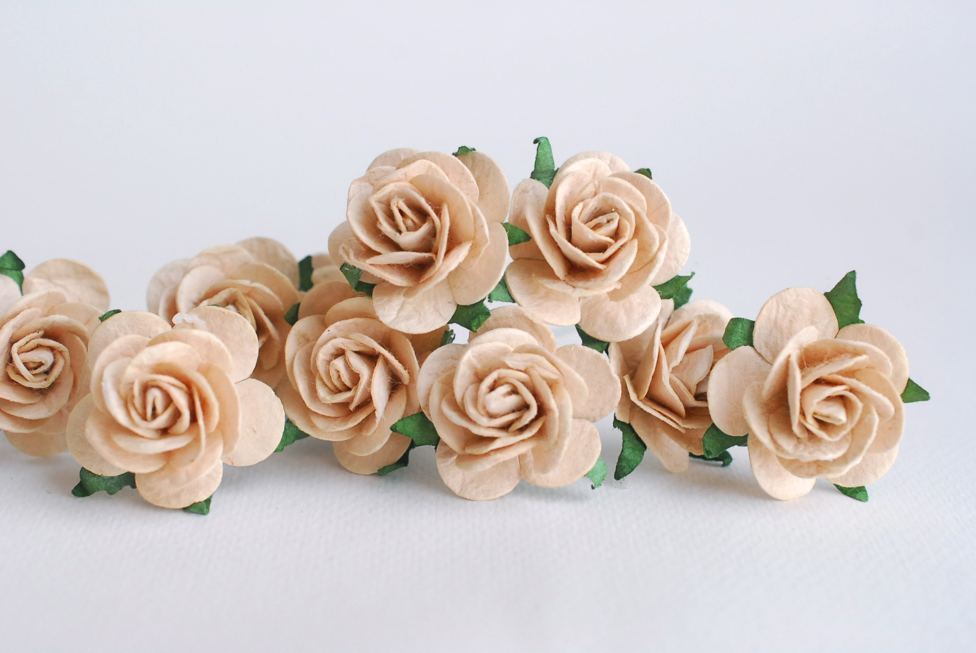 ดอกไม้กระดาษ ดอกไม้กระดาษสา ราคาส่ง,ดอกไม้กุหลาบกระดาษ ดอกกุหลาบกระดาษสา ดอกไม้ประดิษฐ์ สำหรับตกแต่ง หรืองานแต่งงาน สีน้ำตาลอ่อน (สีเบจ) ขนาด 2.5 cm. จำนวน 50 ดอก