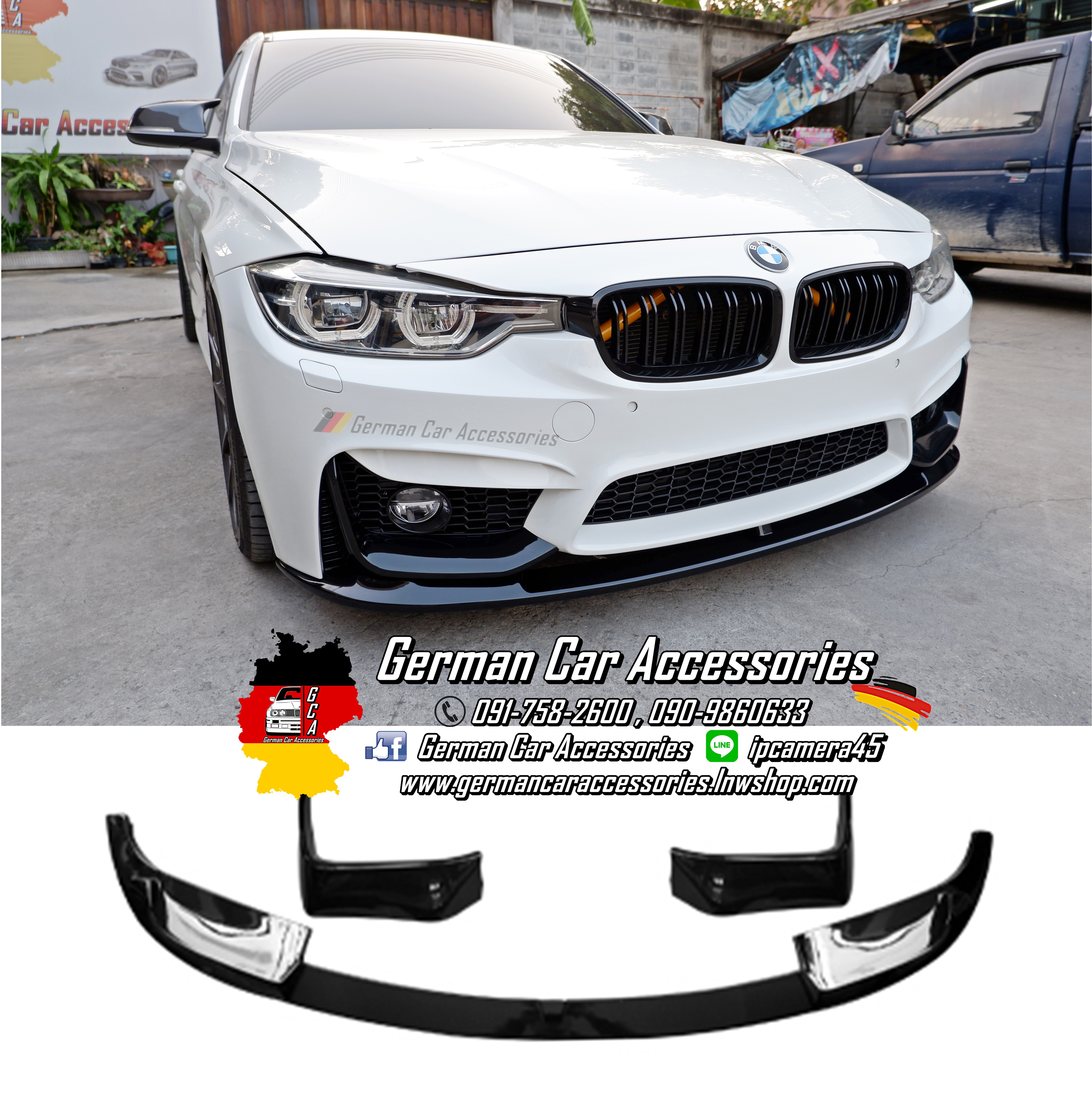 Front Lip พลาสติกสีดำเงา M-Performance BMW F30 สำหรับกันชนหน้าM3