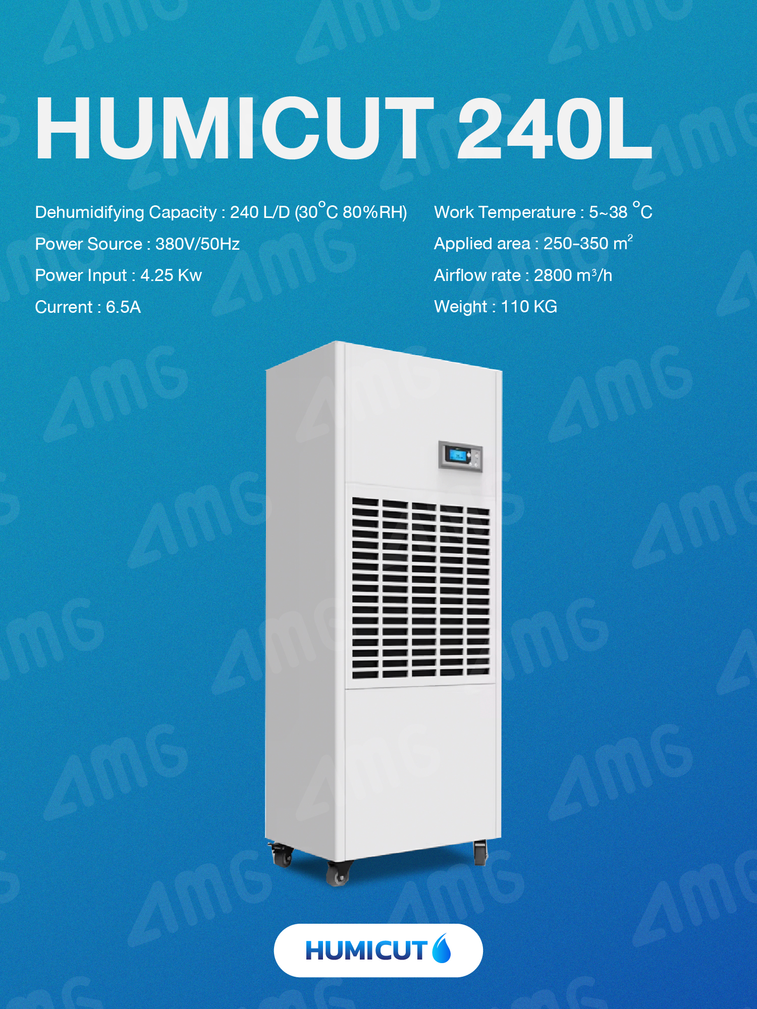 HUMICUT เครื่องลดความชื้นอุตสาหกรรม ขนาด 240 ลิตร รุ่น Humicut 240L (ระบบไฟฟ้า 3 เฟส)