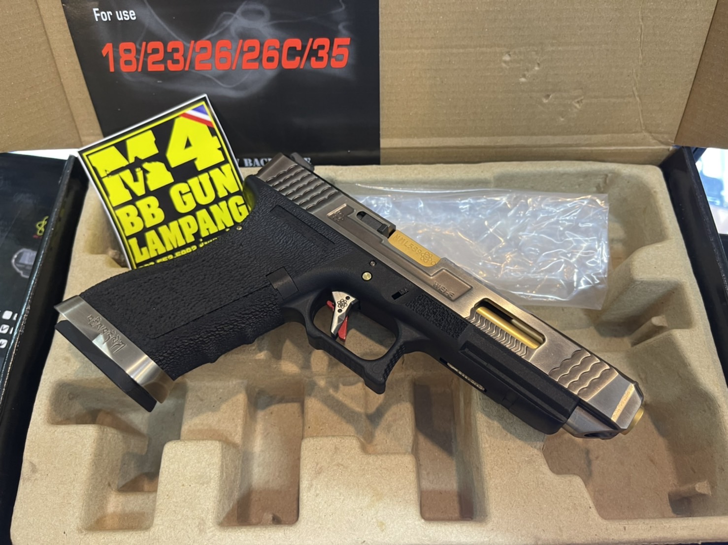WE - Glock 35 G-Force T1 เฟรมดำ สไลด์เงิน ท่อทอง