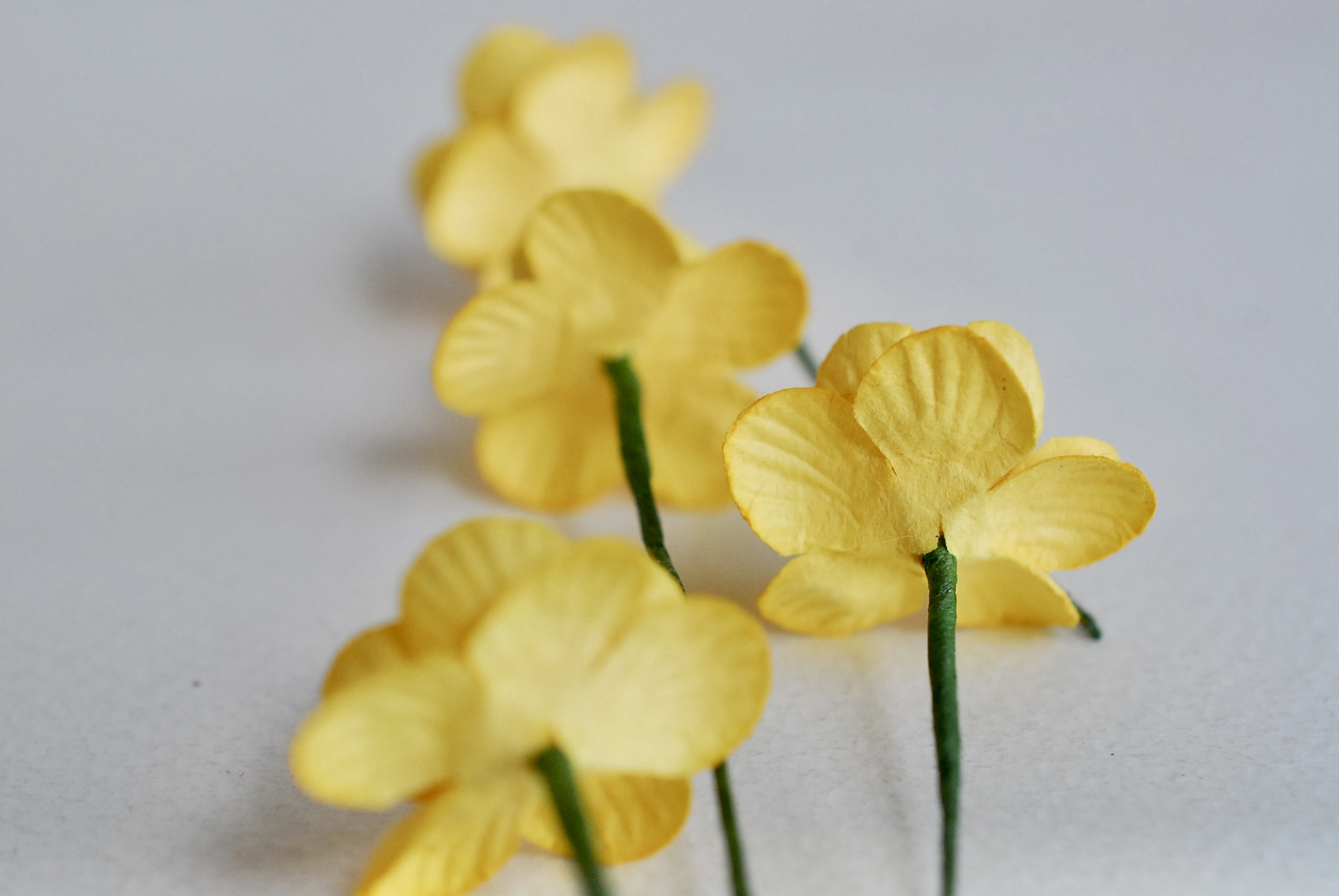 ดอกไม้กระดาษสา ดอกซากุระกระดาษ ขนาดเล็ก ดอกไม้กระดาษสาราคาส่ง ดอกไม้กระดาษสำหรับตกแต่งของชำร่วย งานแต่งงาน ทำช่อดอกไม้ติดอกเจ้าบ่าว ข้อมือดอกไม้เจ้าสาว ขนาด2.0 cm. 50 ดอก สีเหลืองกลาง Paper flowers supplies: DIY wedding tools small Cherry blossom (Sakura)