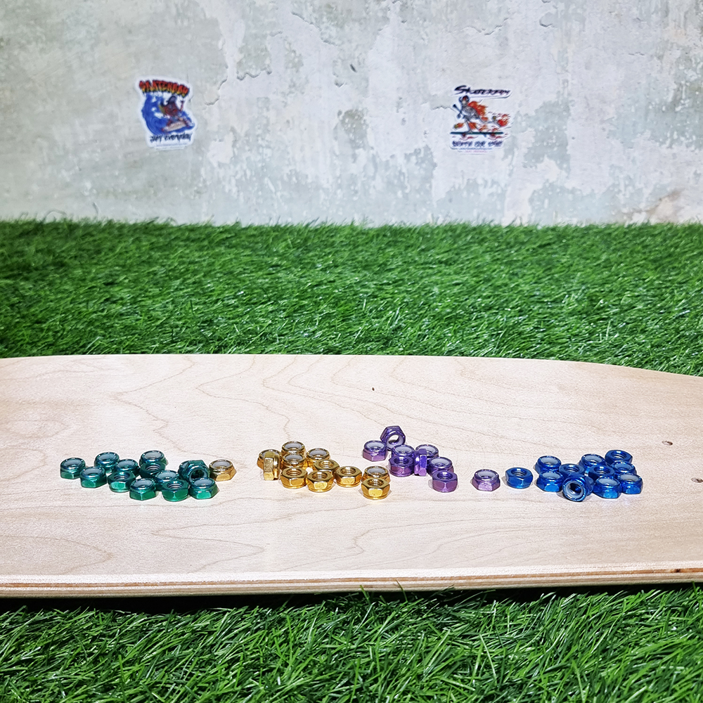 [0318] น็อตยึดล้อสเก็ตบอร์ดติดทรัค ตัวเมียแต่ง ชุบสีโลหะเงา 5สี E-Coating nut carbon steel