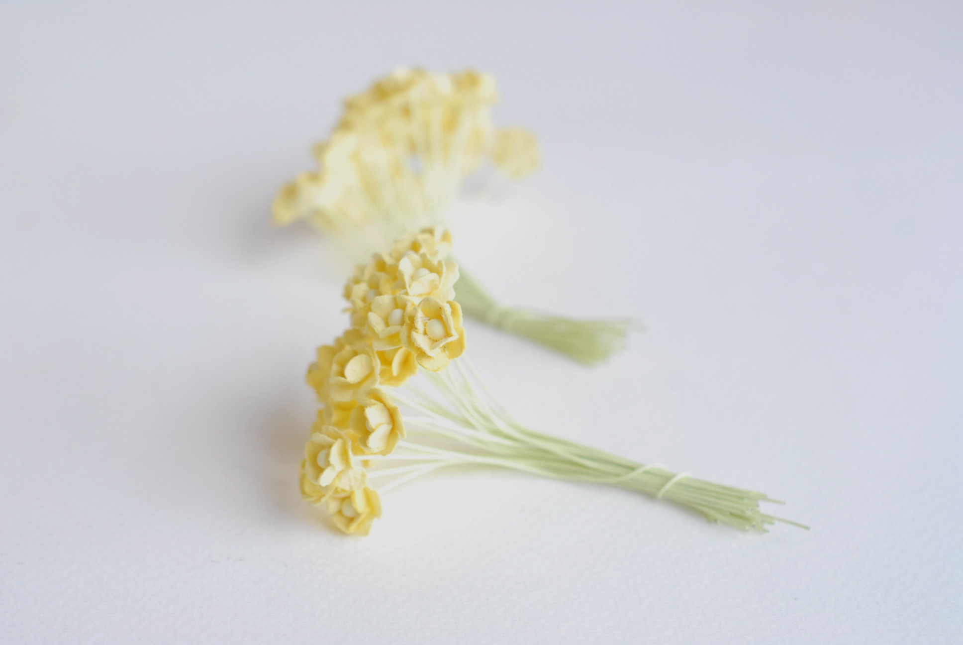 ดอกไม้กระดาษสา ดอกไม้กระดาษสาราคาส่ง ดอกไม้กระดาษสำหรับตกแต่ง งานแต่งงาน หรือติดของชำร่วย ดอก creeping lady 100 ดอก ขนาด 0.8 cm. สีเหลือง Small Paper Flower with stem, 100 pcs., size 0.8 cm., creeping flowers 2 layers, yellow color.