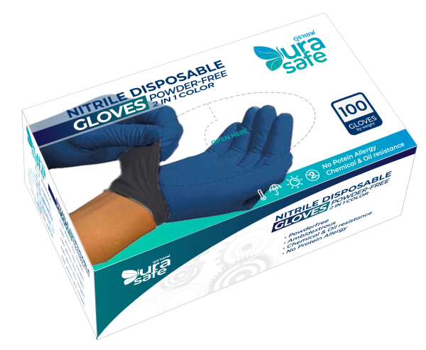 [ยกลัง 10กล่อง] OCB52 ถุงมือไนไตร สีทูโทน สีกรมท่า/ดำ ไม่มีแป้ง บางกระชับ ยาว 9นิ้ว หนัก 5 กรัม (100ชิ้น/กล่อง)