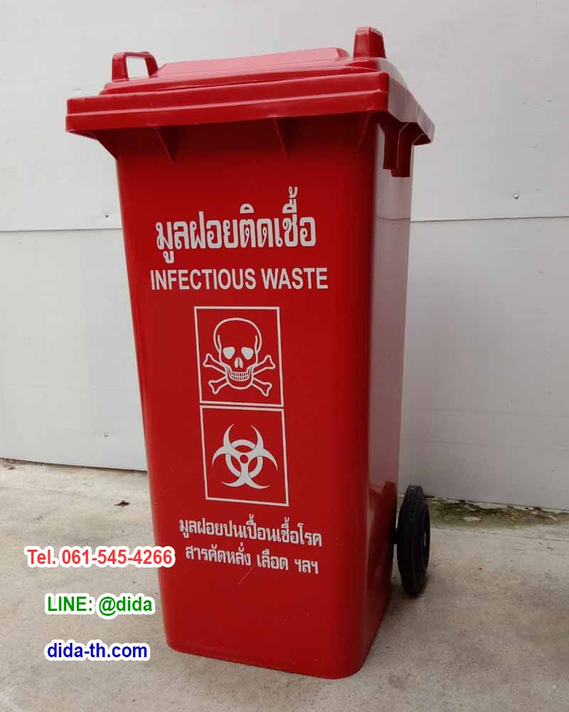 ถังขยะทรงเหลี่ยม พร้อมล้อเข็น 120 ลิตร ฝาเรียบ