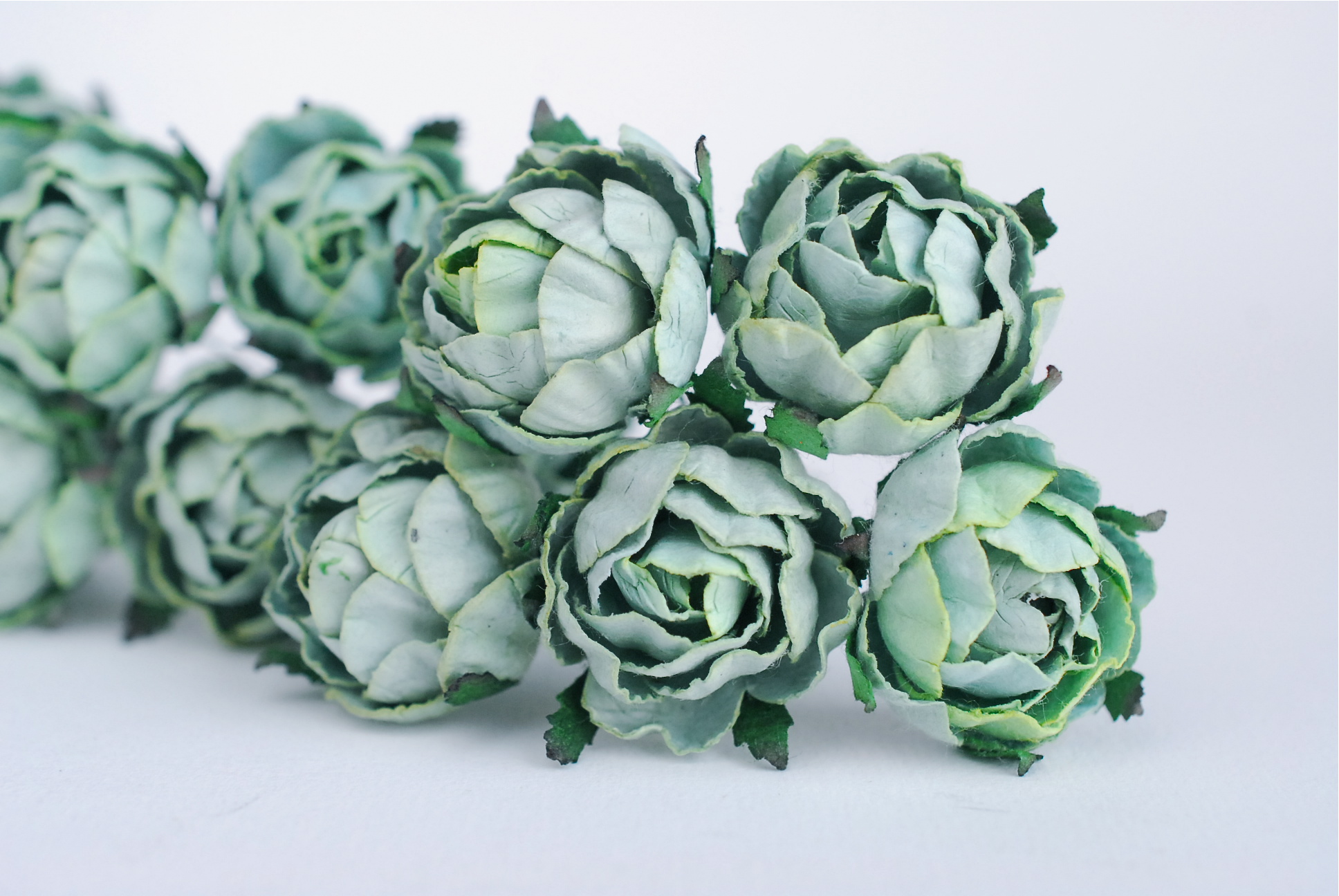 ดอกไม้กระดาษสา สำหรับตกแต่งของชำร่วย งานแต่งงาน ดอกกุหลาบกลม peony ขนาด 3.5 cm. จำนวน 25 ดอก, สีเขียวตุ่น