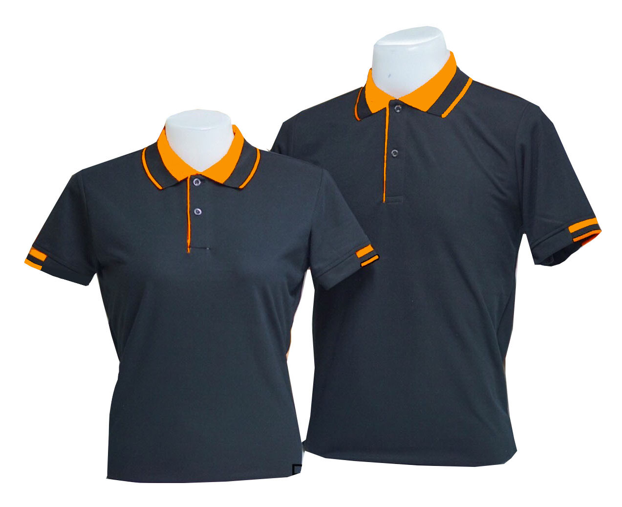 เสื้อโปโล สีดำ ปกทอสีส้มตัดกับสีดำ สวยเด่น ราคาส่ง 3 ตัวขึ้นไป