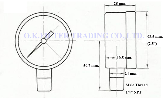 Pressure Gauge เกจ์วัดแรงดัน 2.5" 0-80 PSI (0-6 Bar) เกลียว 1/4" ยึดล่าง