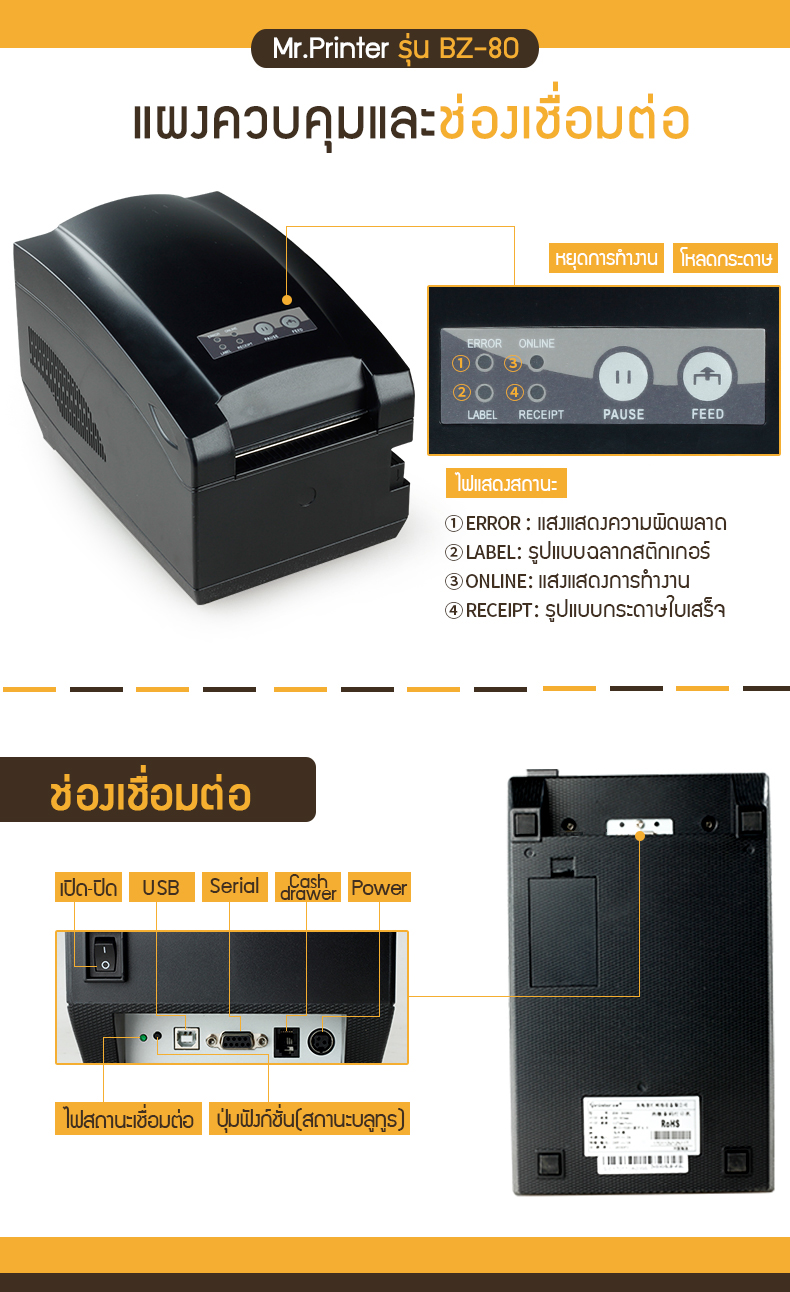 Mr.Printer BZ-80 เครื่องปริ้นที่อยู่ เลขพัสดุ ไร้หมึก