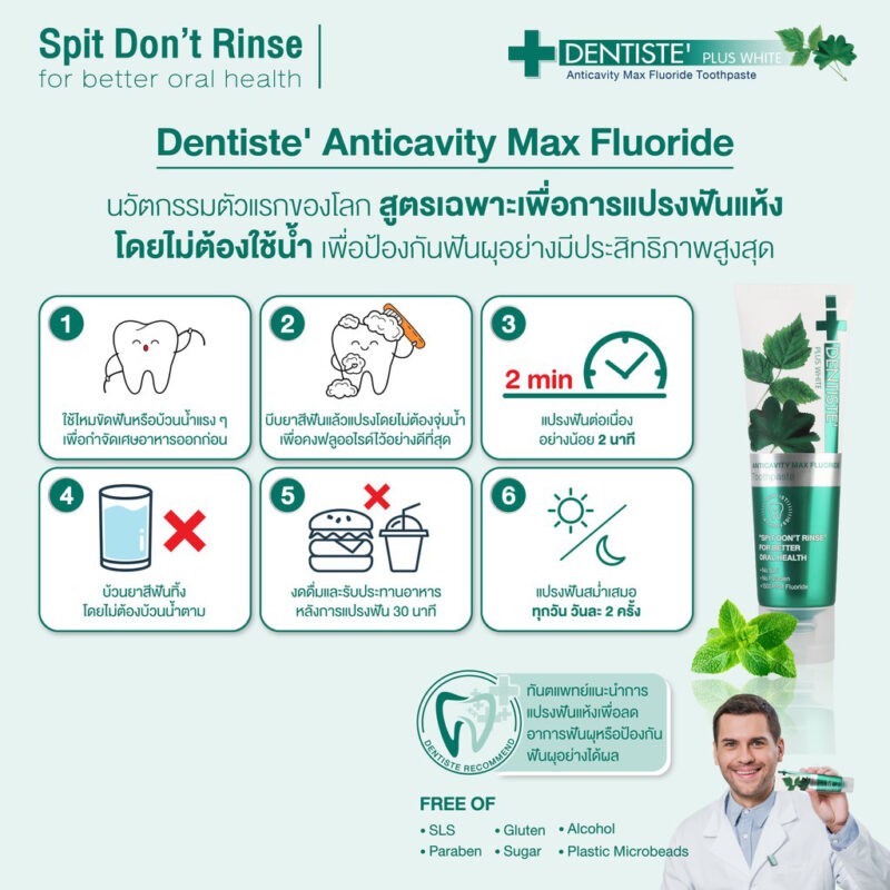 Dentiste’ Anticavity Max Fluoride Toothpaste 100 g. ชนิด“แปรงแห้ง” สูตรฟลูออไรด์ 100g