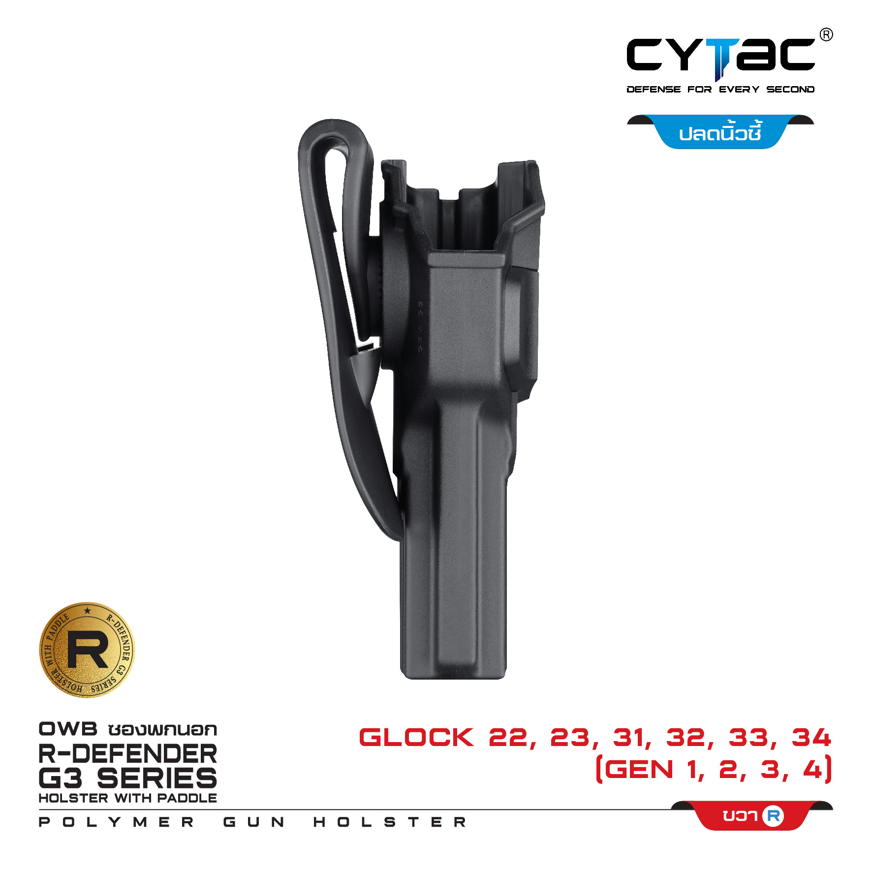 CYTAC ซองพกนอก ปลดล็อคนิ้วชี้ รุ่น GLOCK 22,23,31,33,34 (K0500)
