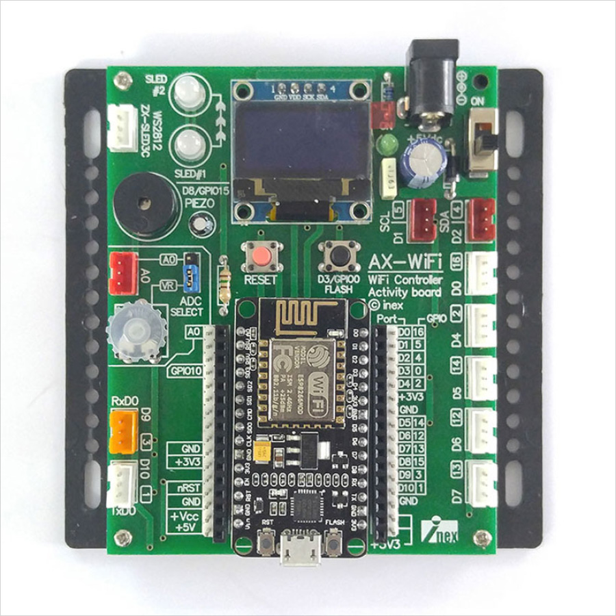 IoT Learning Set AX-WiFi บอร์ดอุปกรณ์อินพุตเอาต์พุตสำหรับทดลองและใช้งานพร้อม NodeMCU-12E