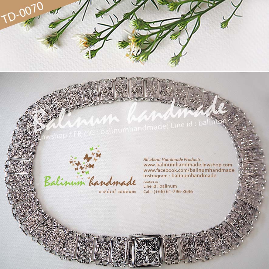 Thai Traditional Silver Belt Chain Vintage Bohemian Antique เข็มขัดเงิน สไตล์วินเทจโบฮีเมียนแอนทีค สวมใส่ง่าย จะใส่แมทซ์กับผ้าซิ่น ผ้าไทย ชุดเมือง ชุดล้านนา หรือกับกระโปรง และกางเกงยีนส์ ก็ดูเก๋และเท่ห์ดีค่ะ เงิน (Silver)