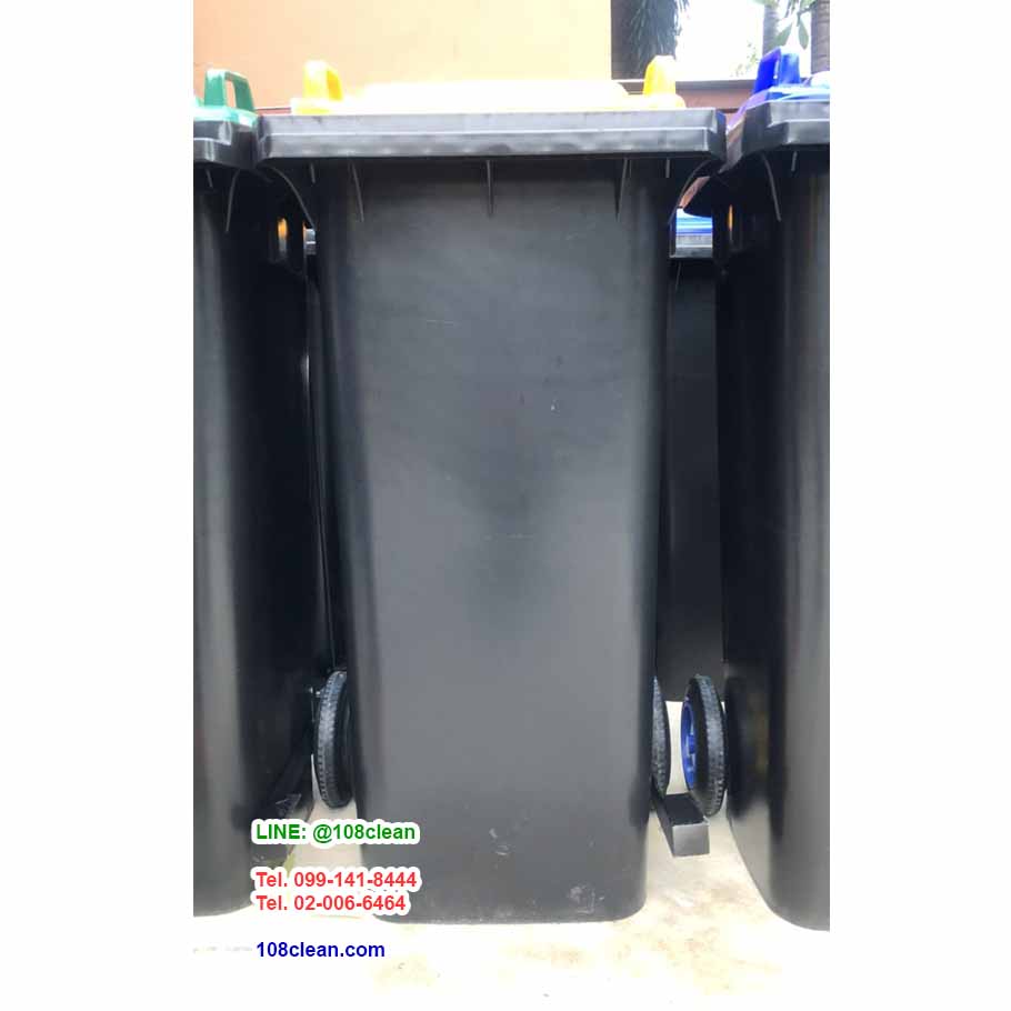 ถังขยะเทศบาล เท้าเหยียบ ถังขยะสีดำ ฝาสี พร้อมล้อเข็น 120 ลิตร ฝาเรียบ