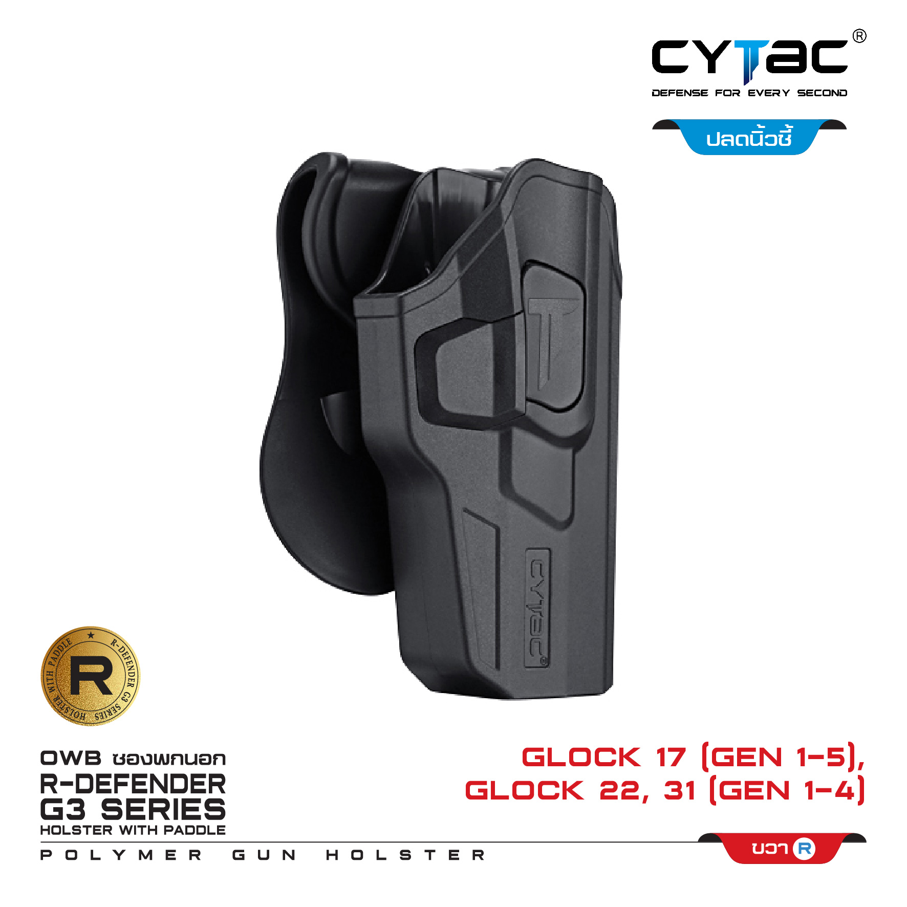 CYTAC ซองพกนอก ปลดล็อคนิ้วชี้ รุ่น GLOCK 17,22,31 (K0500)
