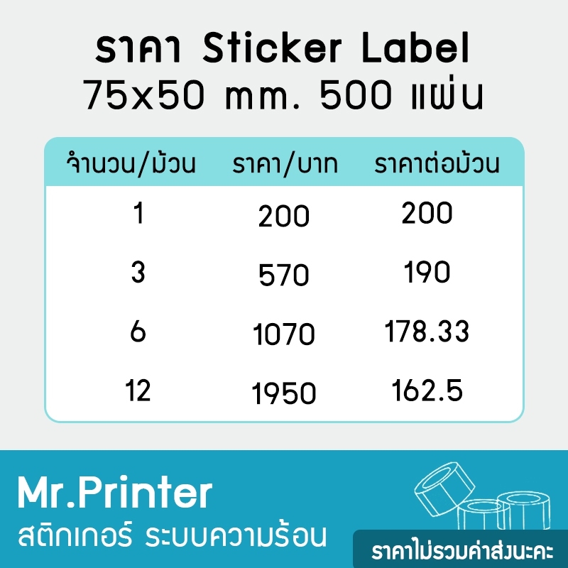 สติกเกอร์ Label กันน้ำ 75×50×500 3 ม้วน