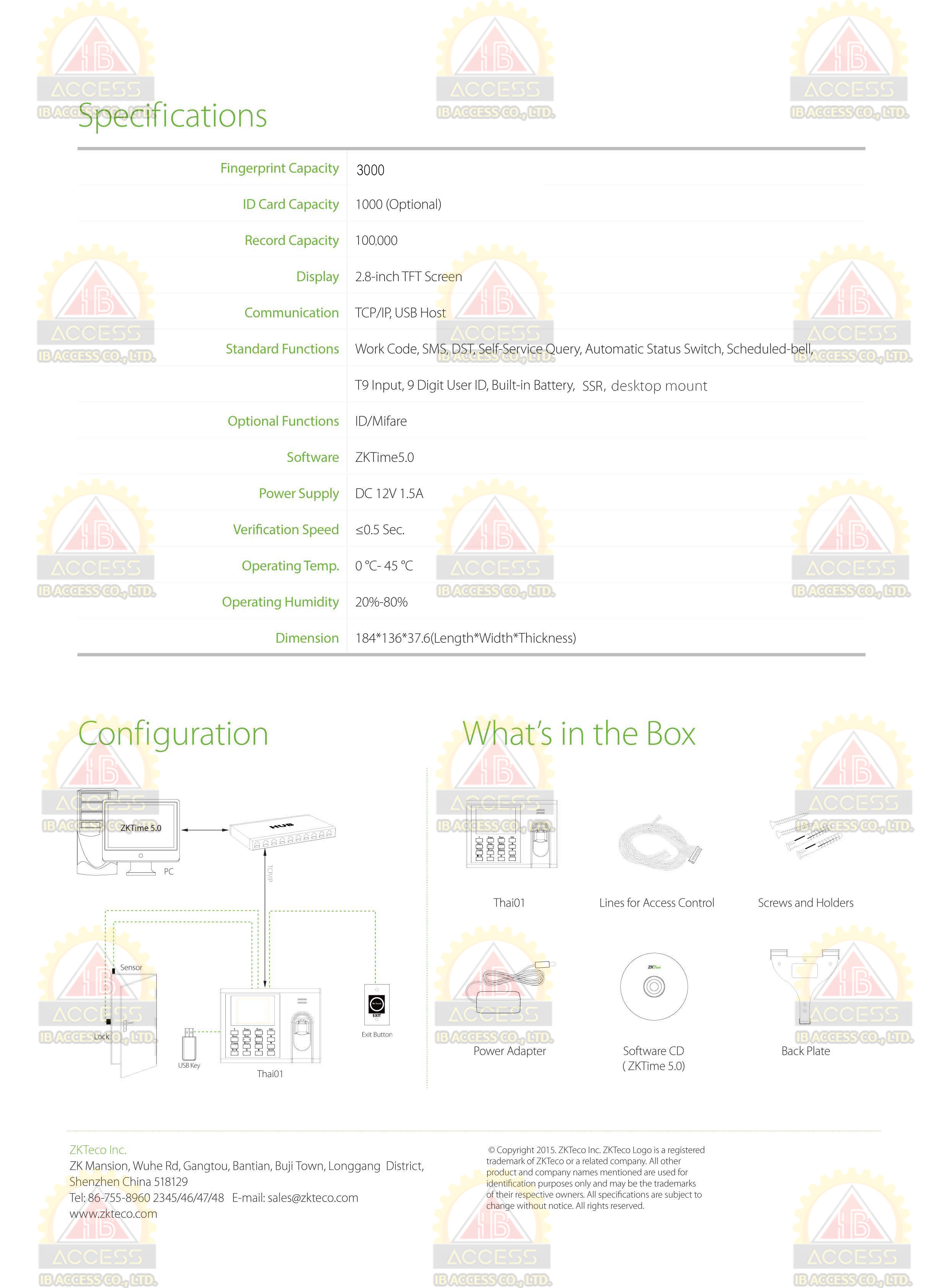 เครื่องสแกนลายนิ้วมือ ยี่ห้อ ZKTeco รุ่น Thai01