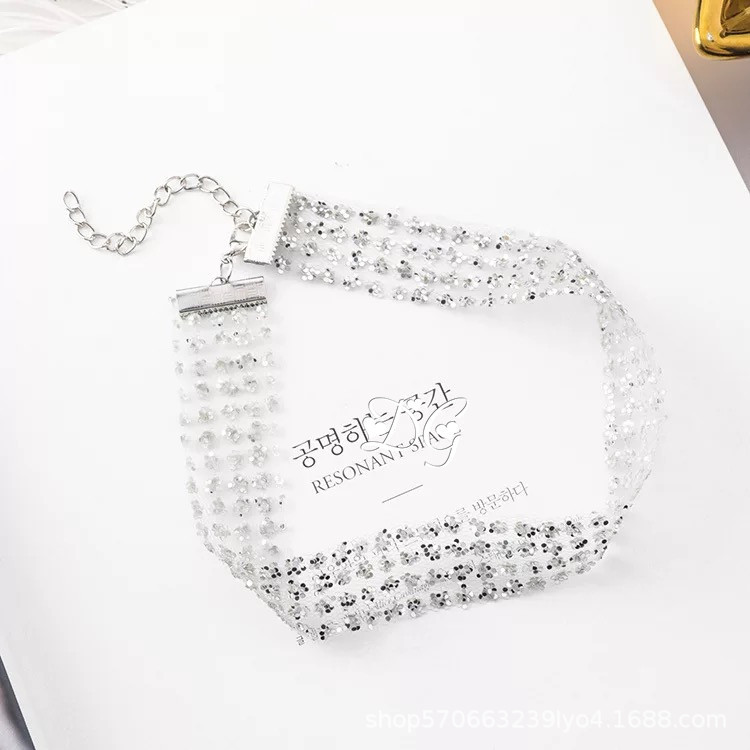 สร้อยคอโช๊คเกอร์สีเงินสำหรับผู้หญิงสวยหวานใใส่เพิ่มเสน่ห์สไตล์สาวเกาหลีอุปกรณืเครื่องประดับคอให้งามสง่า
