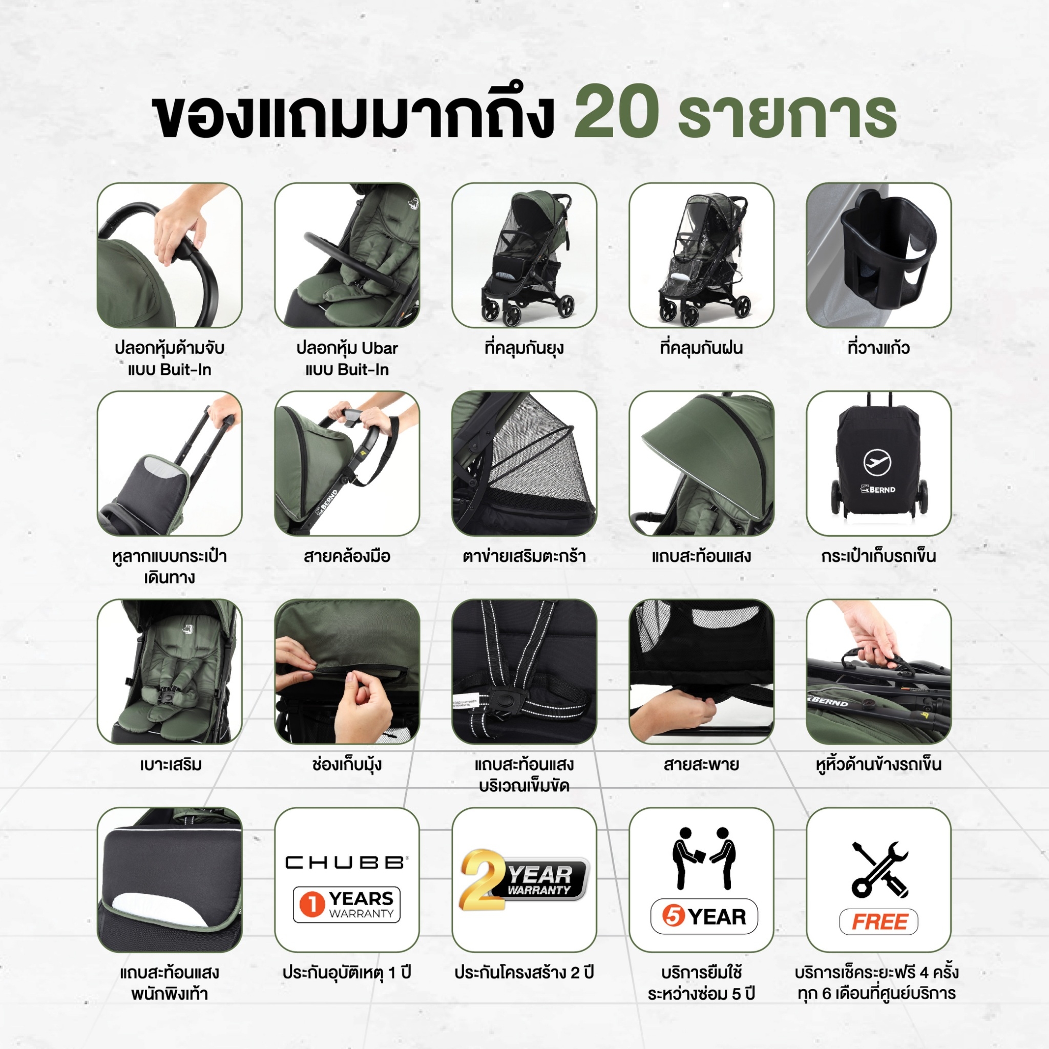 Bernd รุ่น Airplus GT รถเข็นเด็กใช้งานได้ตั้งแต่แรกเกิด – 6 ปี