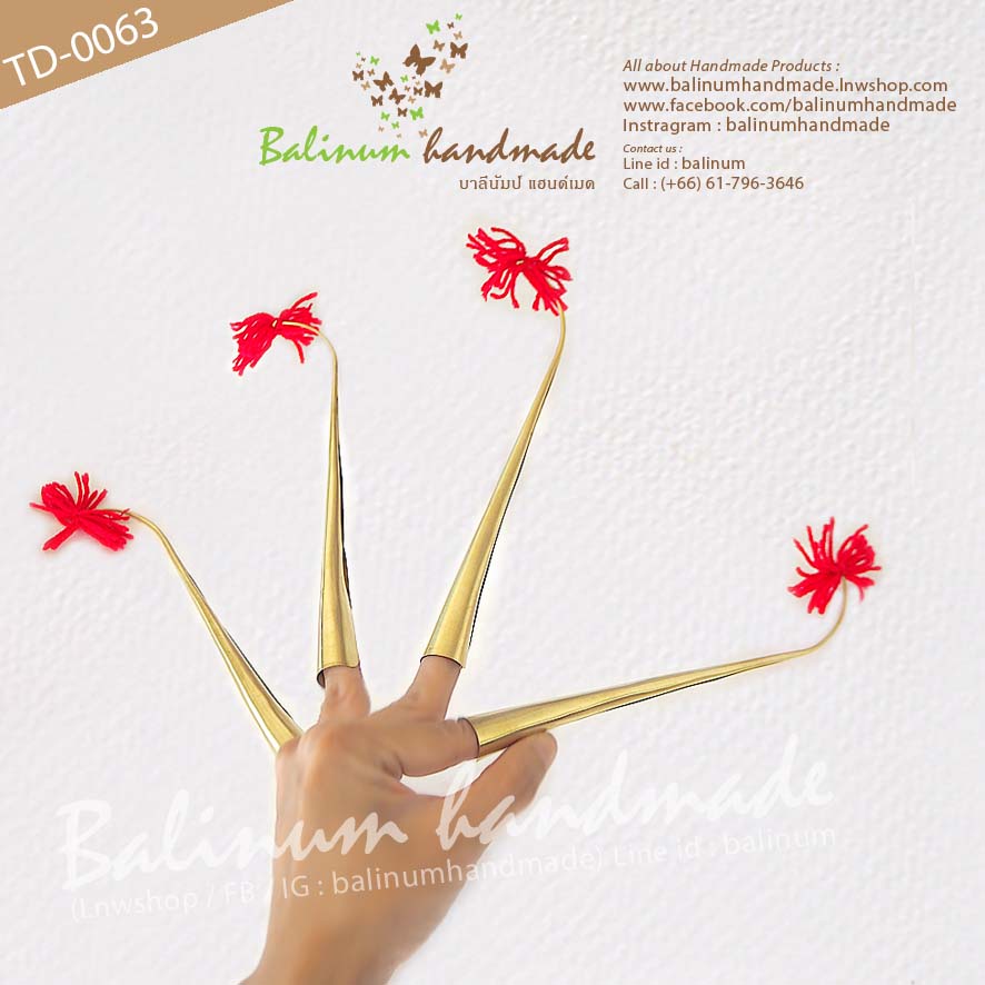 (ราคา 1 เซต) Unique Brass Claw Nails for Thai Traditional Costume Jewelry Thailand Classical Dance Collectible เล็บฟ้อนภูไท งานทองเหลือง ทอง (Gold)