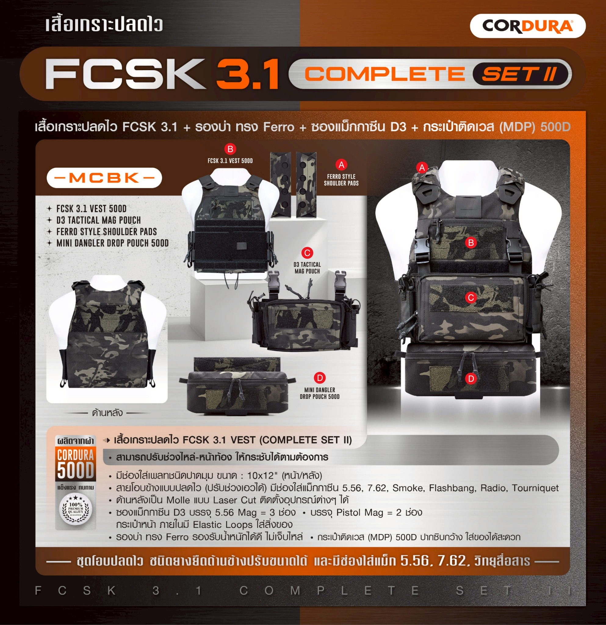 เสื้อเกราะปลดไว FCSK 3.1 VEST ( COMPLETE SET II ) สีพรางดำ (K2640)