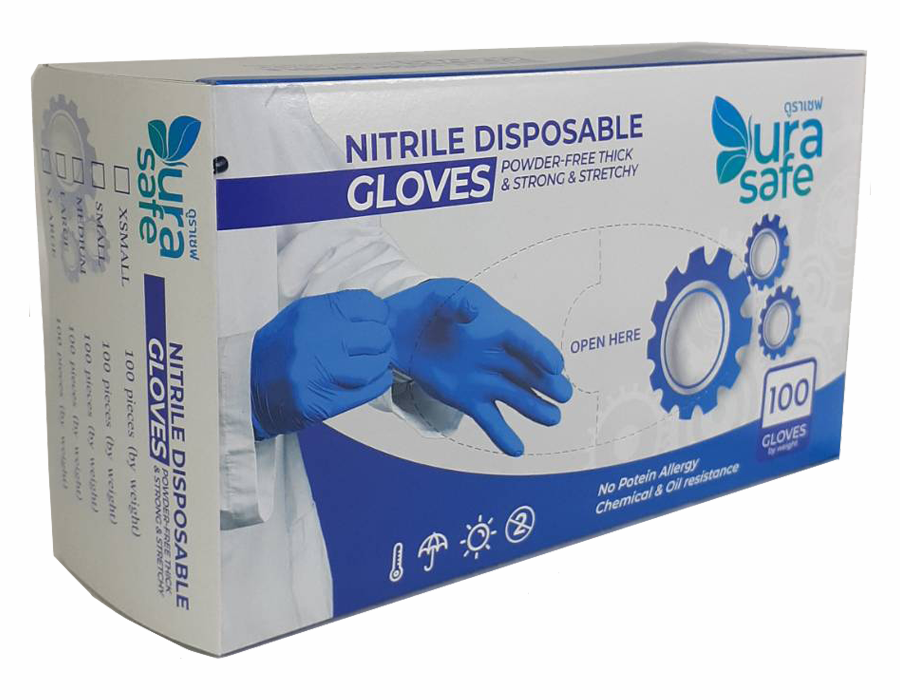 [ หน่วยกล่องเล็ก ] NVB60 ถุงมือไนไตรสีน้ำเงิน แบบหนา ยาว 9 นิ้ว หนา 4.5-5 มิล หนัก 6 กรัม (100ชิ้น/กล่อง)