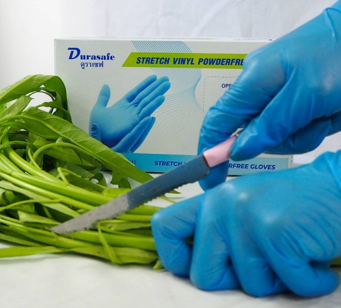 [ยกลัง 10 กล่อง] VBL50 ถุงมือไวนิลผสมไนไตร สีฟ้า ไม่มีแป้ง ยาว 9 นิ้ว หนา 4 มิล หนัก 5 กรัม (100ชิ้น/กล่อง) แบรนด์ ดุราเซฟ