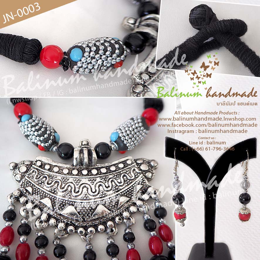 Bohemian Necklace เซตสร้อยคอ+ต่างหู สไตล์โบฮีเมี่ยน สวมใส่ง่าย เงิน (Silver)