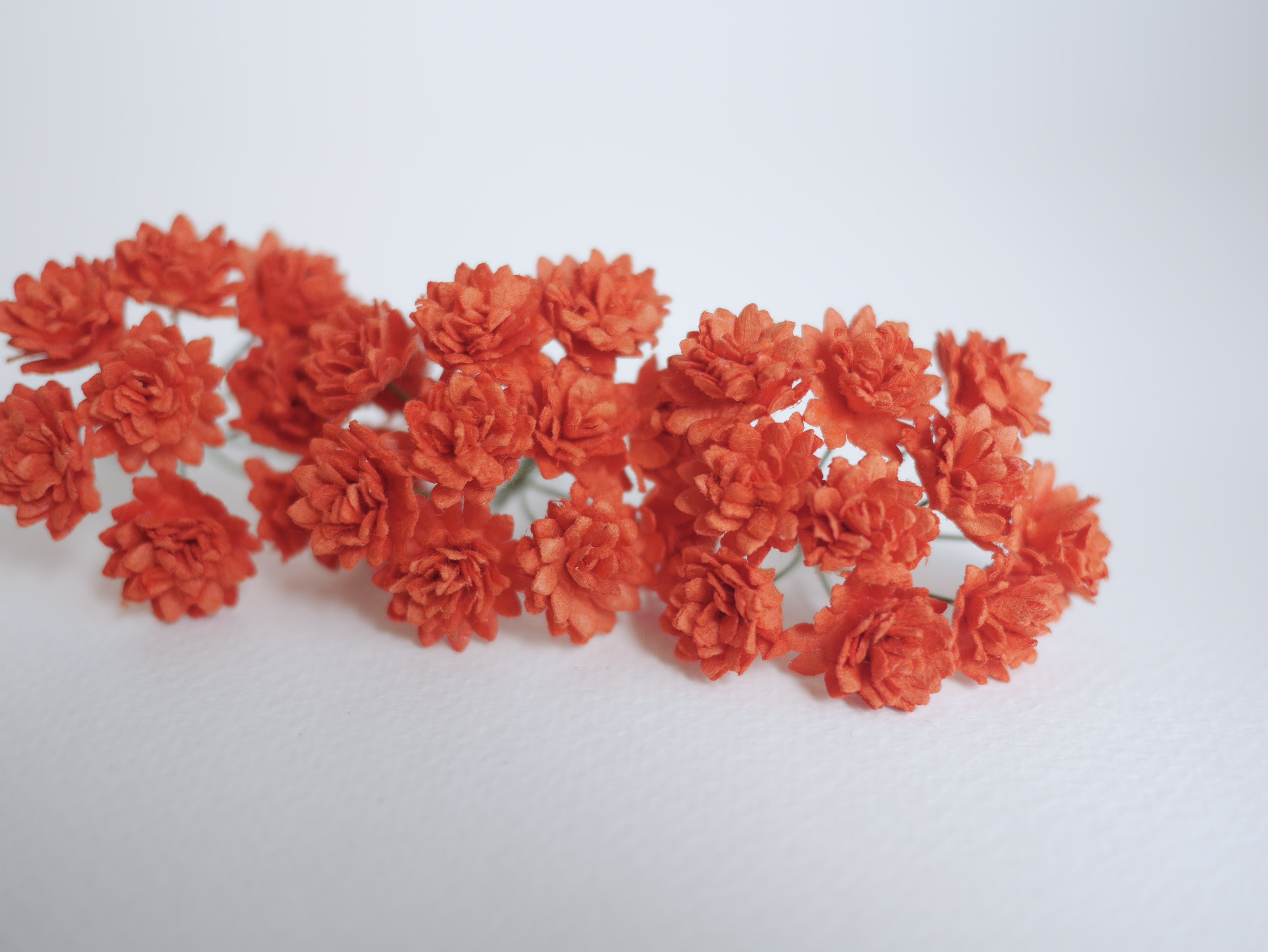 ดอกไม้ประดิษฐ์, ดอกไม้กระดาษสา, ดอก gypsophila, ดอกยิปโซ งานประดิษฐ์ตกแต่งของชำร่วย, ดอกไม้ทำพานพุ่ม,พานพวงมาลัย, พานรับไหว้, ขนาด 2 cm. สีส้มอิฐ