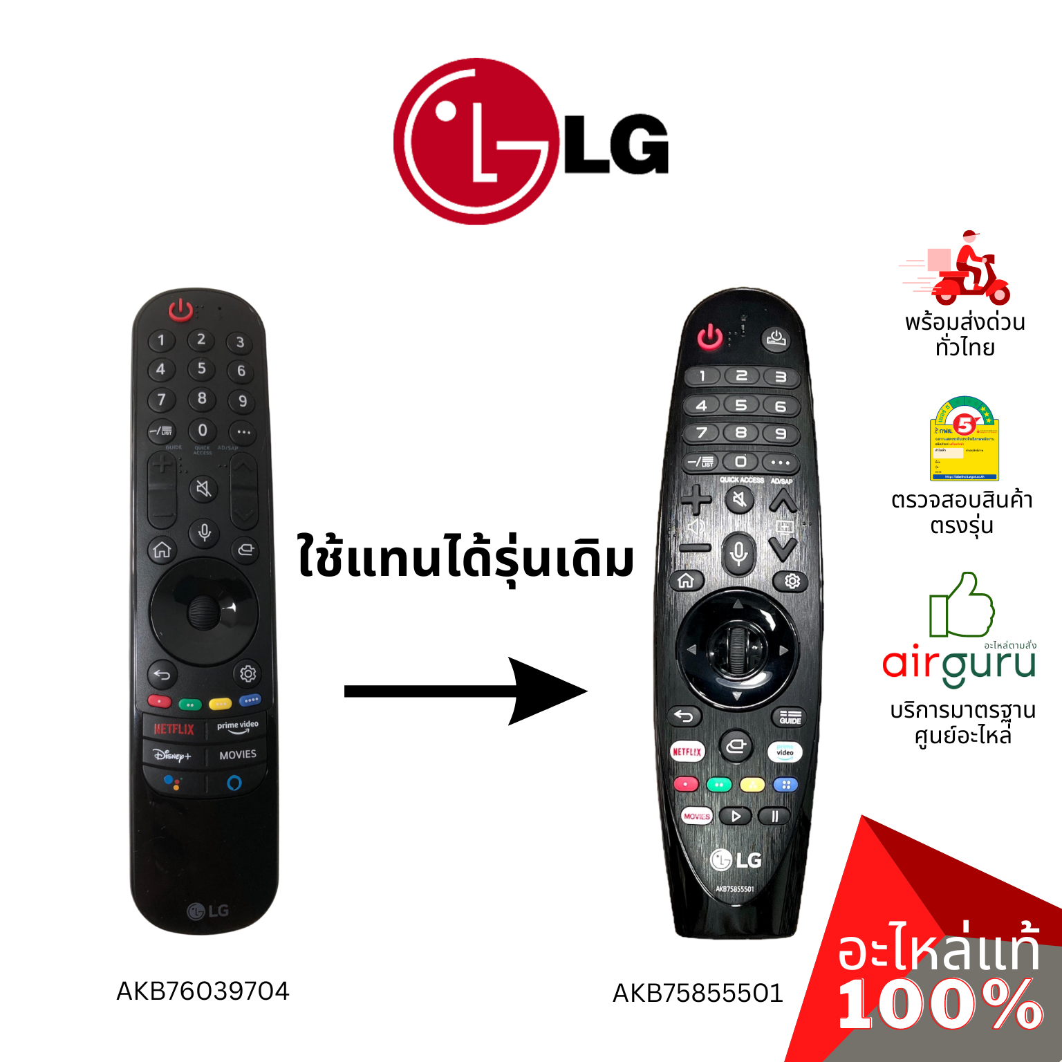 เมจิกรีโมท LG รหัส AKB76039704 (AKB75855501 , AKB75635305 , AKB76036504) TV REMOTE CONTROLLER ASSEMBLY (MR20GA) รีโมททีวี รีโมทคอนโทรล อะไหล่ทีวี แอลจี ของแท้