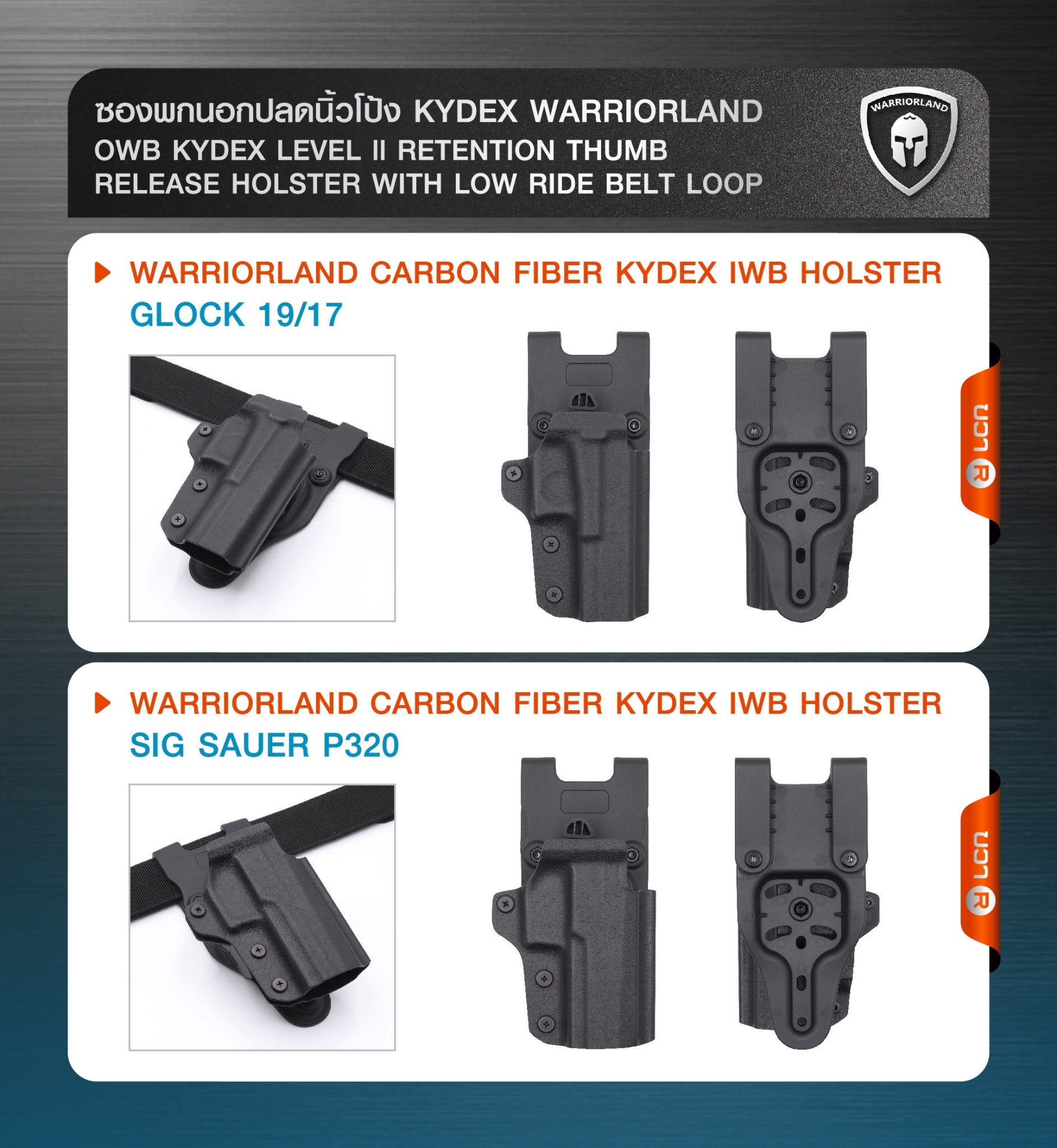 แคตตาล๊อก ซองพกนอกปลดนิ้วโป้ง KYDEX + เพลทต่ำ Warriorland