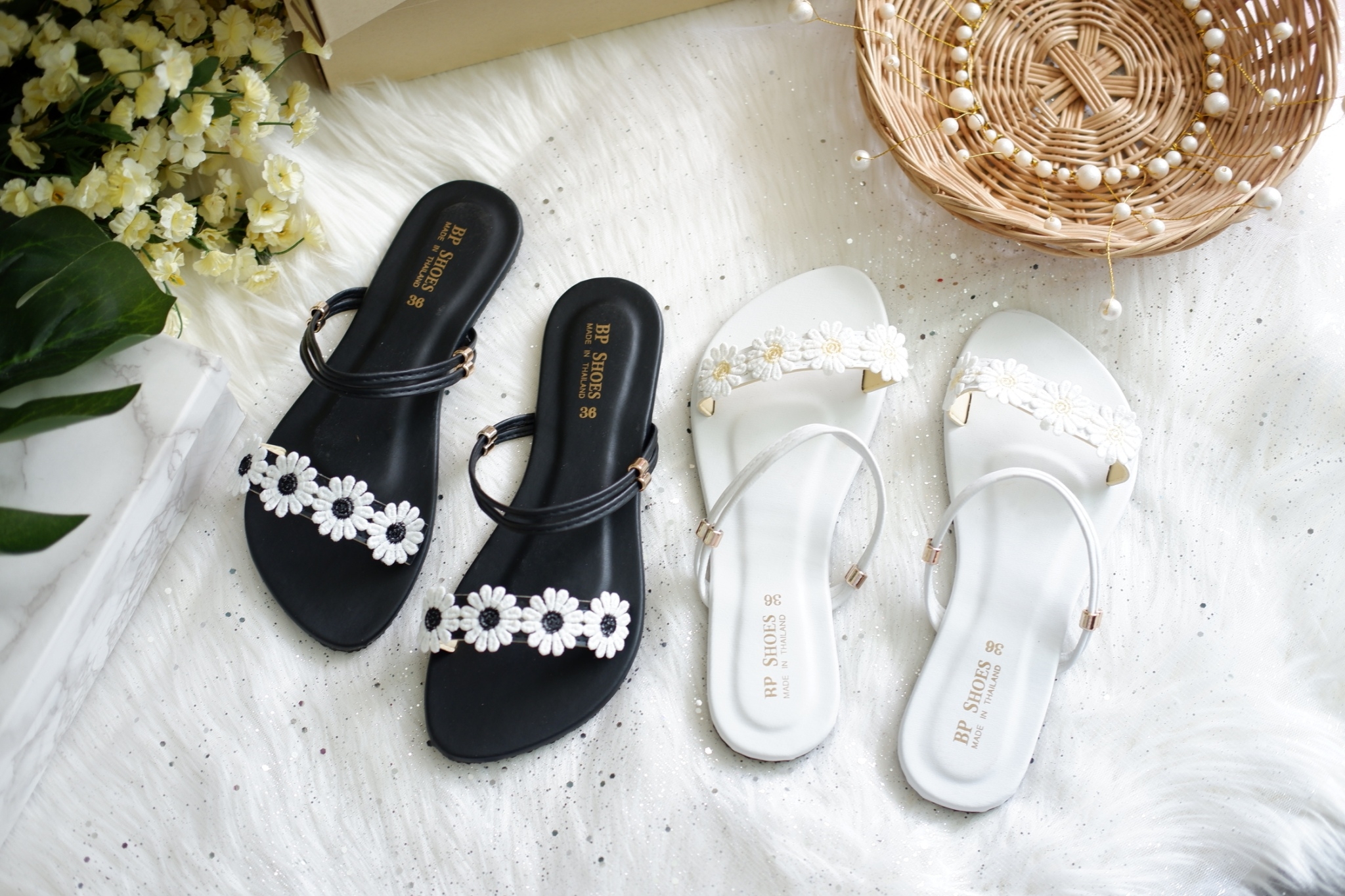 BP065-002รองเท้าใส่ได้สองแบบรัดส้นและแตะ-สวมเดซี่สองสาย