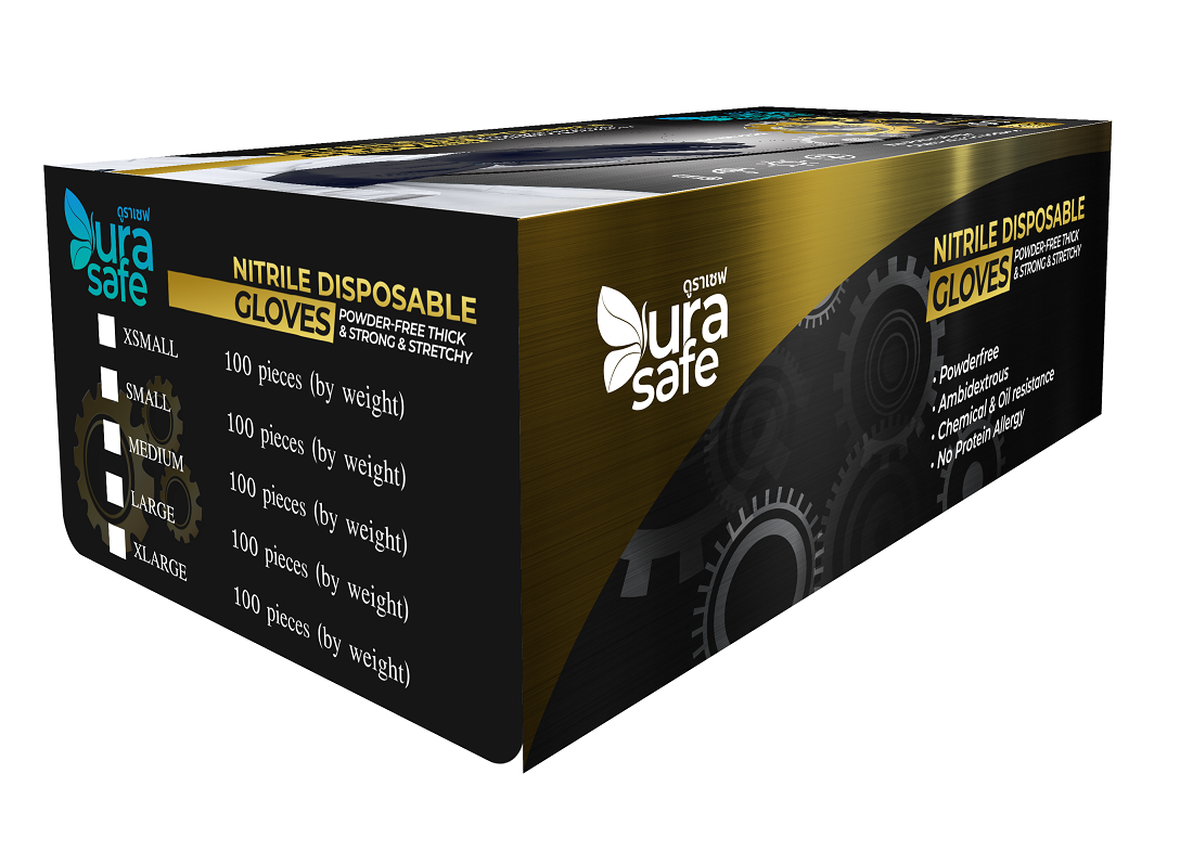 [ยกลัง 10 กล่อง] BLK50 ถุงมือไนไตรสีดำ ไม่มีแป้ง พรีเมี่ยม ยาว 9 นิ้ว หนา 4 มิล หนัก 5-6 กรัม (100ชิ้น/กล่อง) แบรนด์ ดูราเซฟ