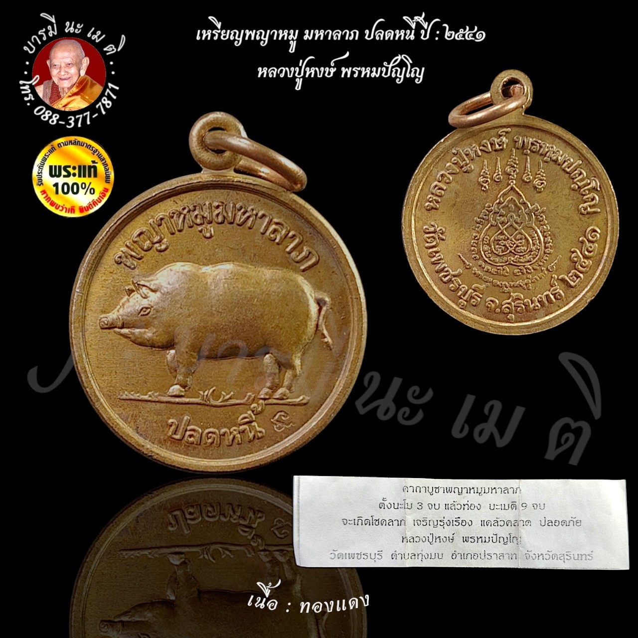 เหรียญพญาหมู มหาลาภ ปลดหนี้ เนื้อ : ทองแดง