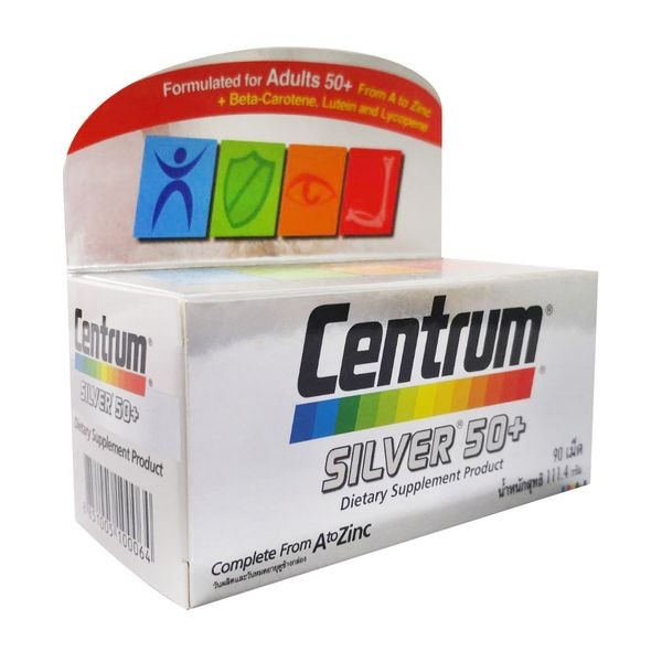 Centrum Silver Dietary Supplement Product 50+ 90 Tabs เซนทรัม ซิลเวอร์ 90 เม็ด อาหารเสริมบำรุงร่างกาย วิตามินรวม