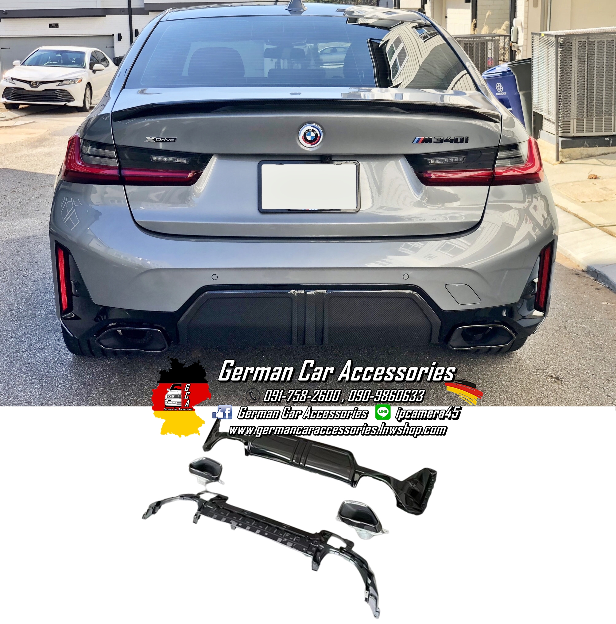 Diffuser พลาสติกสีดำเงา M-Performance (2-2) BMW G20 LCI + ปลายท่อ