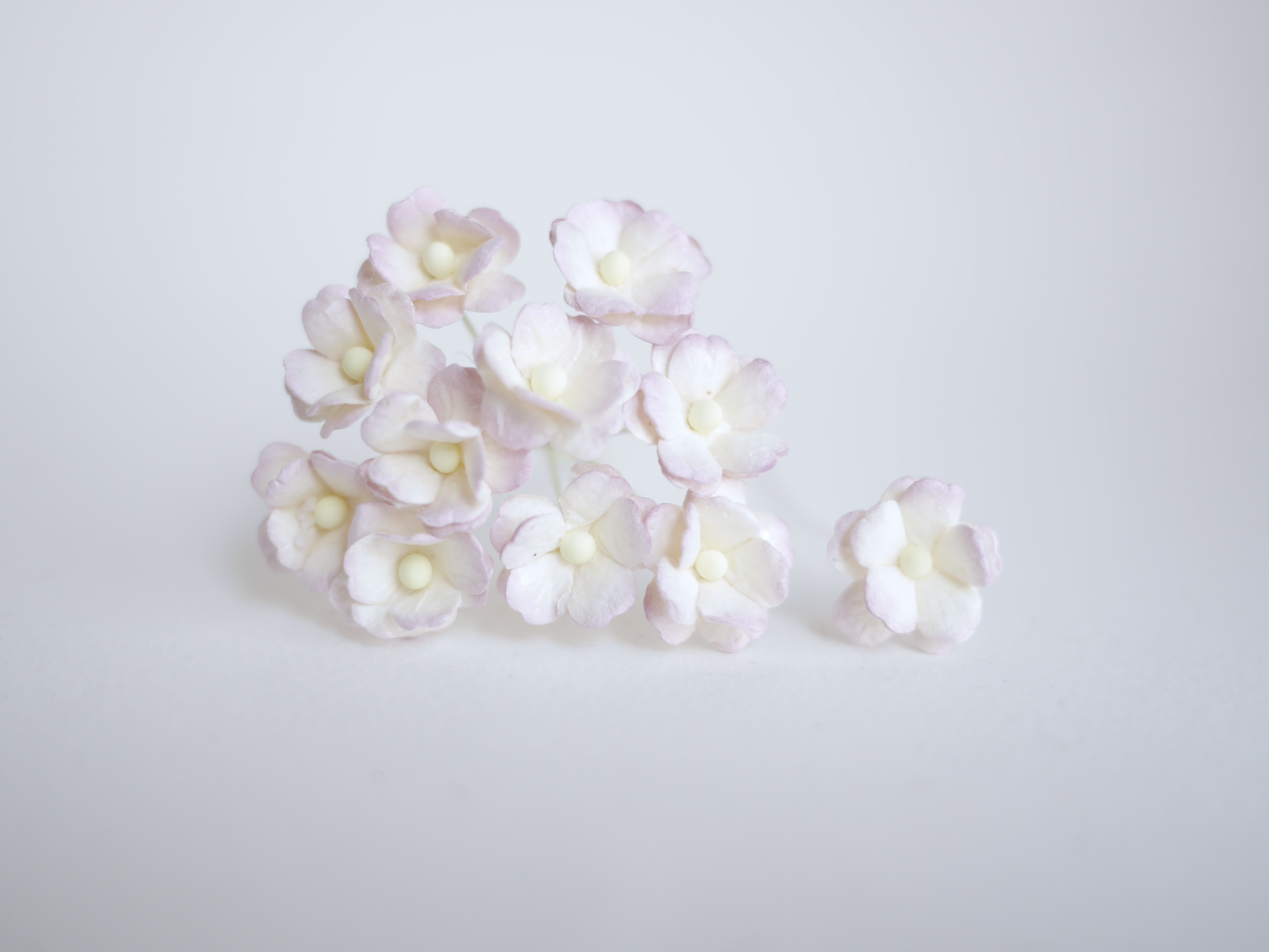 ดอกไม้กระดาษสา ราคาส่ง, ดอกไฮเดรนเยียกระดาษสา ดอกไม้ประดิษฐ์ ตกแต่งงานแต่งงาน ประดิษฐ์ข้อมือเพื่อนเจ้าสาว ขนาด 1.5 cm., สำหรับของชำร่วย, งานแต่งงาน, ดอกไม้ทำข้อมือเจ้าสาว สีชมพูม่วงอ่อนปัดครีม fuchsia brush ivory จำนวน 100 ดอก Paper flower,100 Pieces